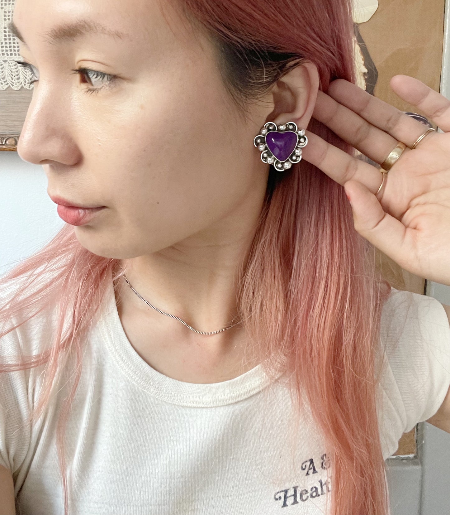 Vintage Purple Jasper Heart Earrings