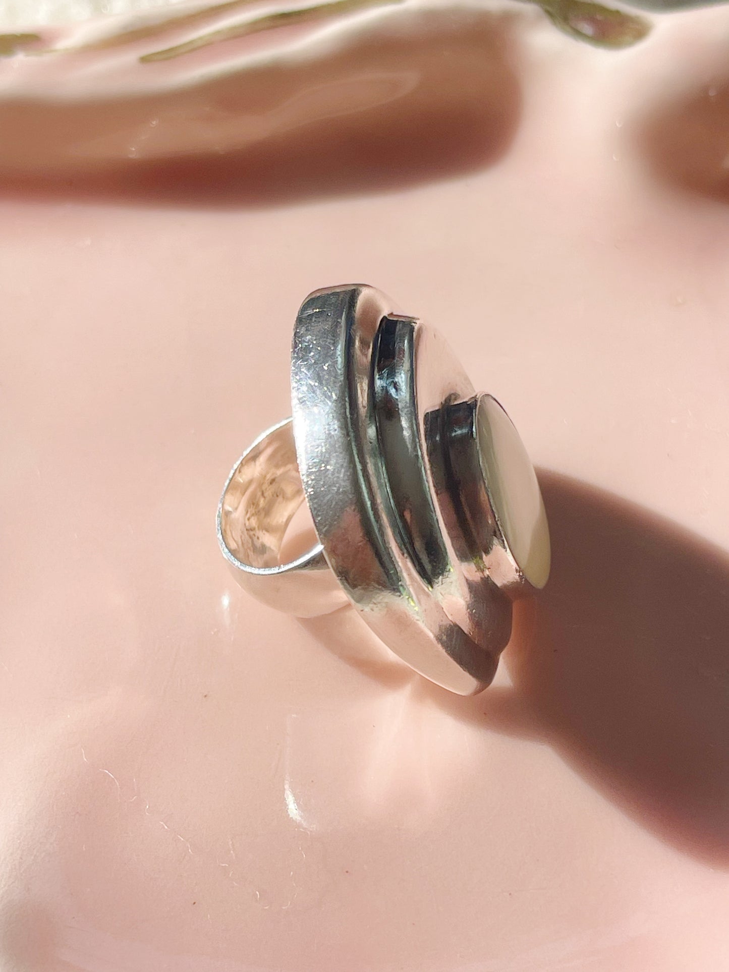 Vintage Modernist Silver Huge Ring