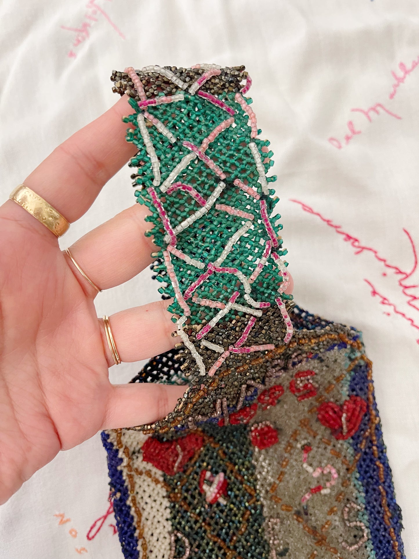 Antique 1925 Handmade Beaded Handle Bag