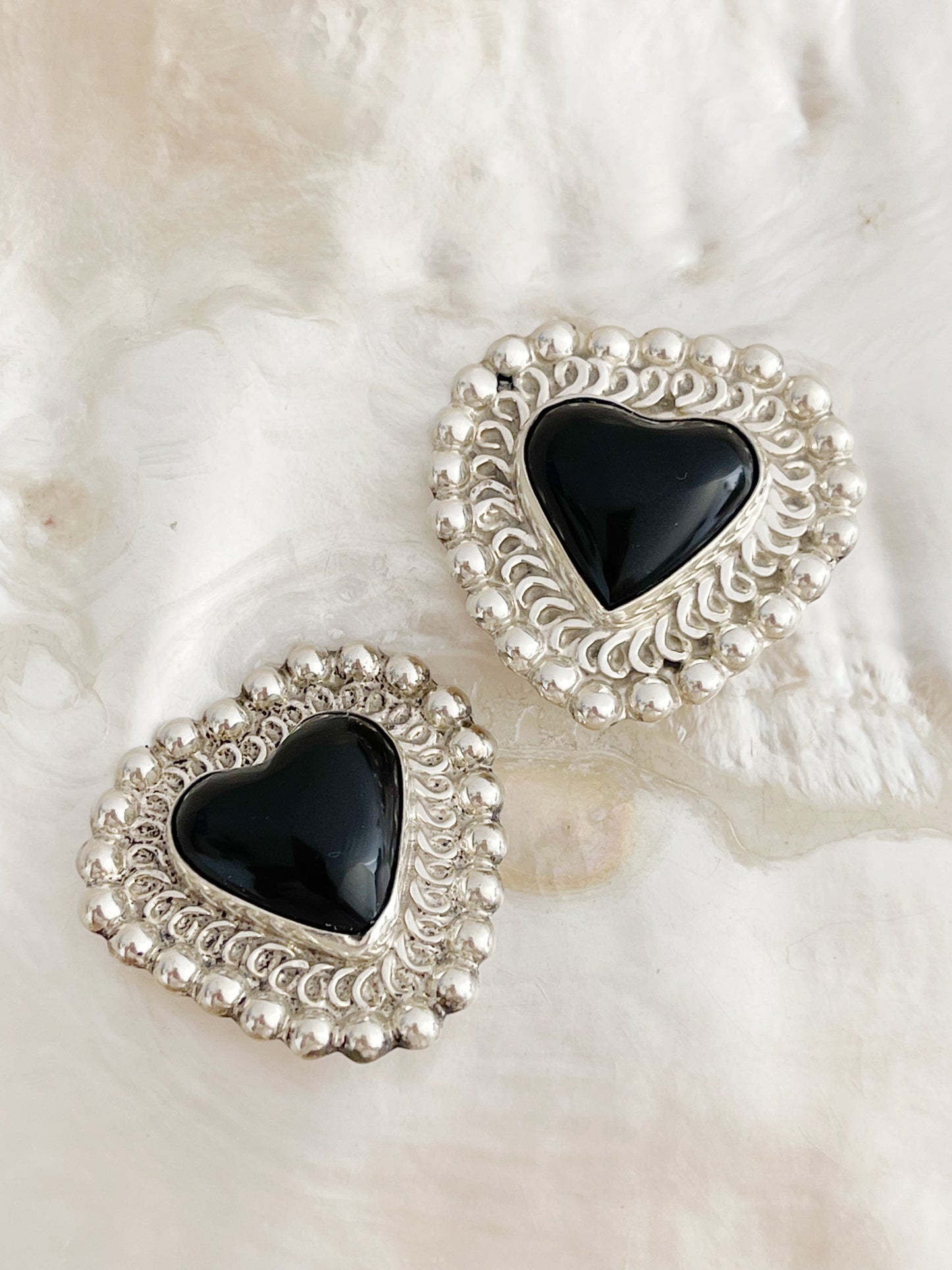 Vintage Onyx Heart Earrings.