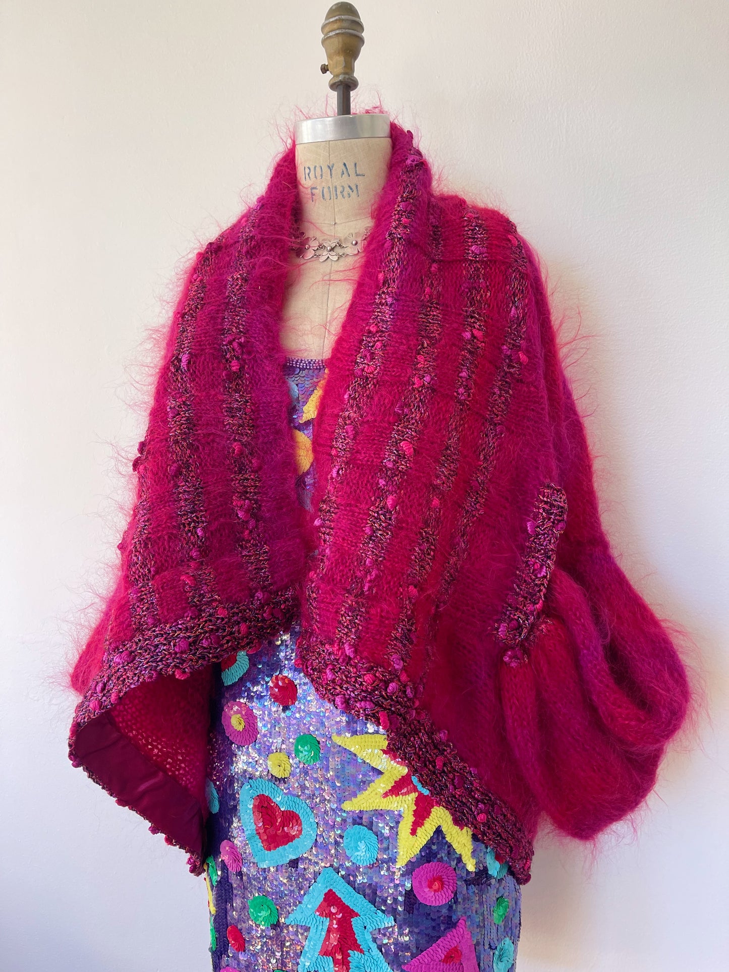 1980s Pink and Purple Mohair Long Cardigan