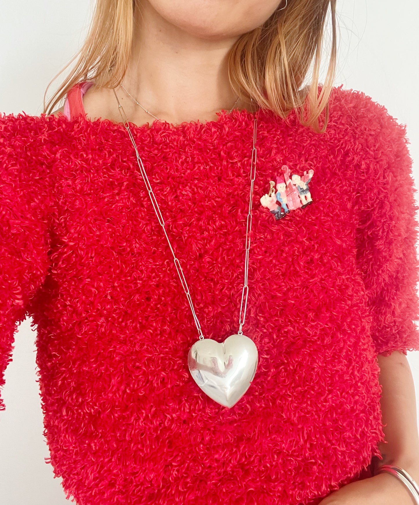 1980‘s Silver Large Puffy Heart Necklace.