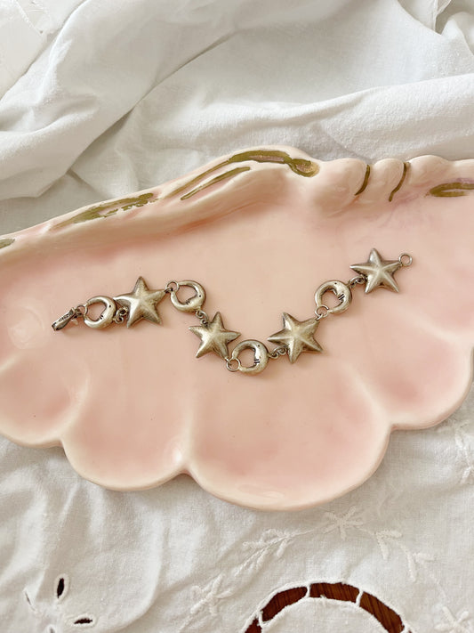 Vintage Moon and Star Silver Bracelet