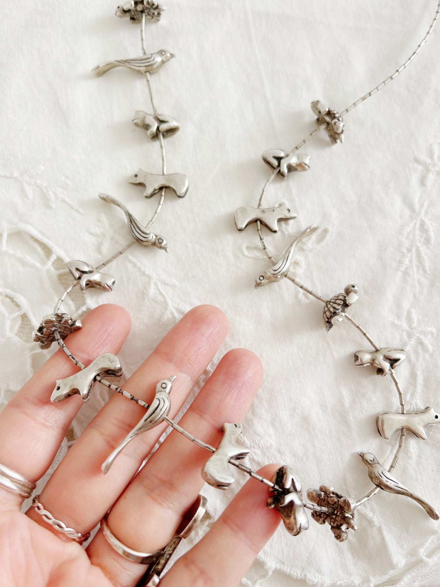 Vintage Heavy Silver Zuni Silver Animal Fetishes Necklace.