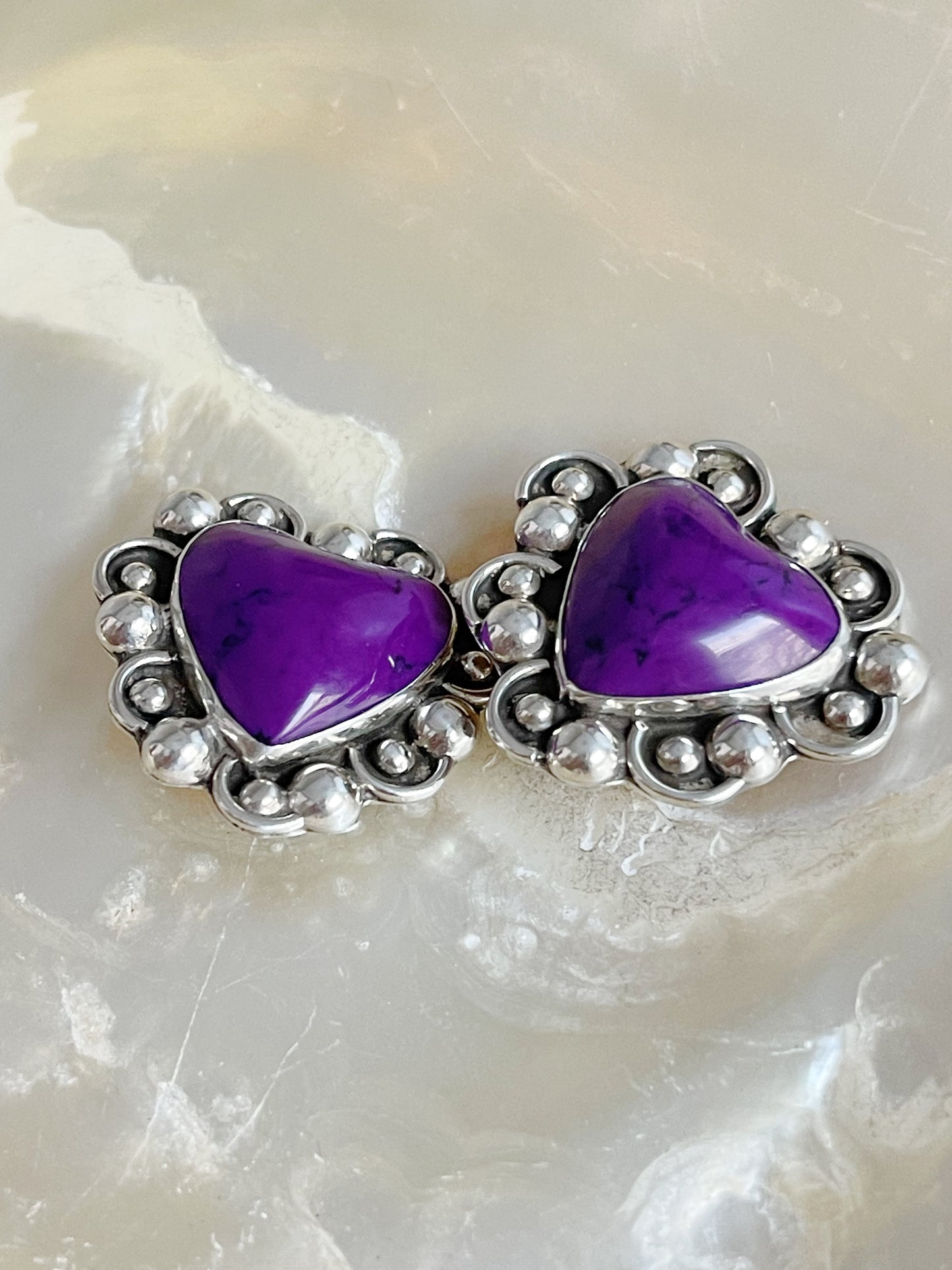 Vintage Purple Jasper Heart Earrings