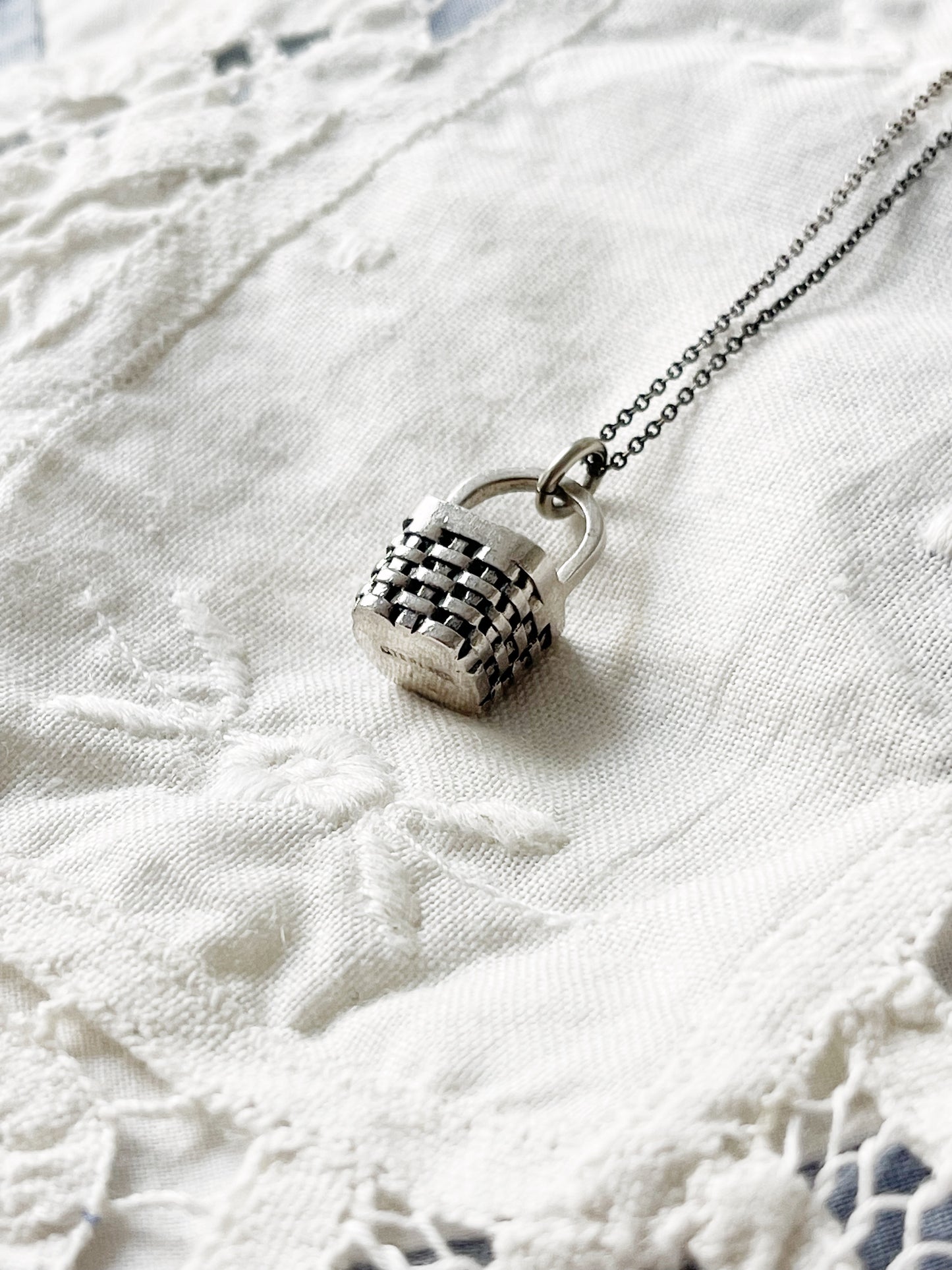 Vintage Sterling Silver Basket Charm Pendant