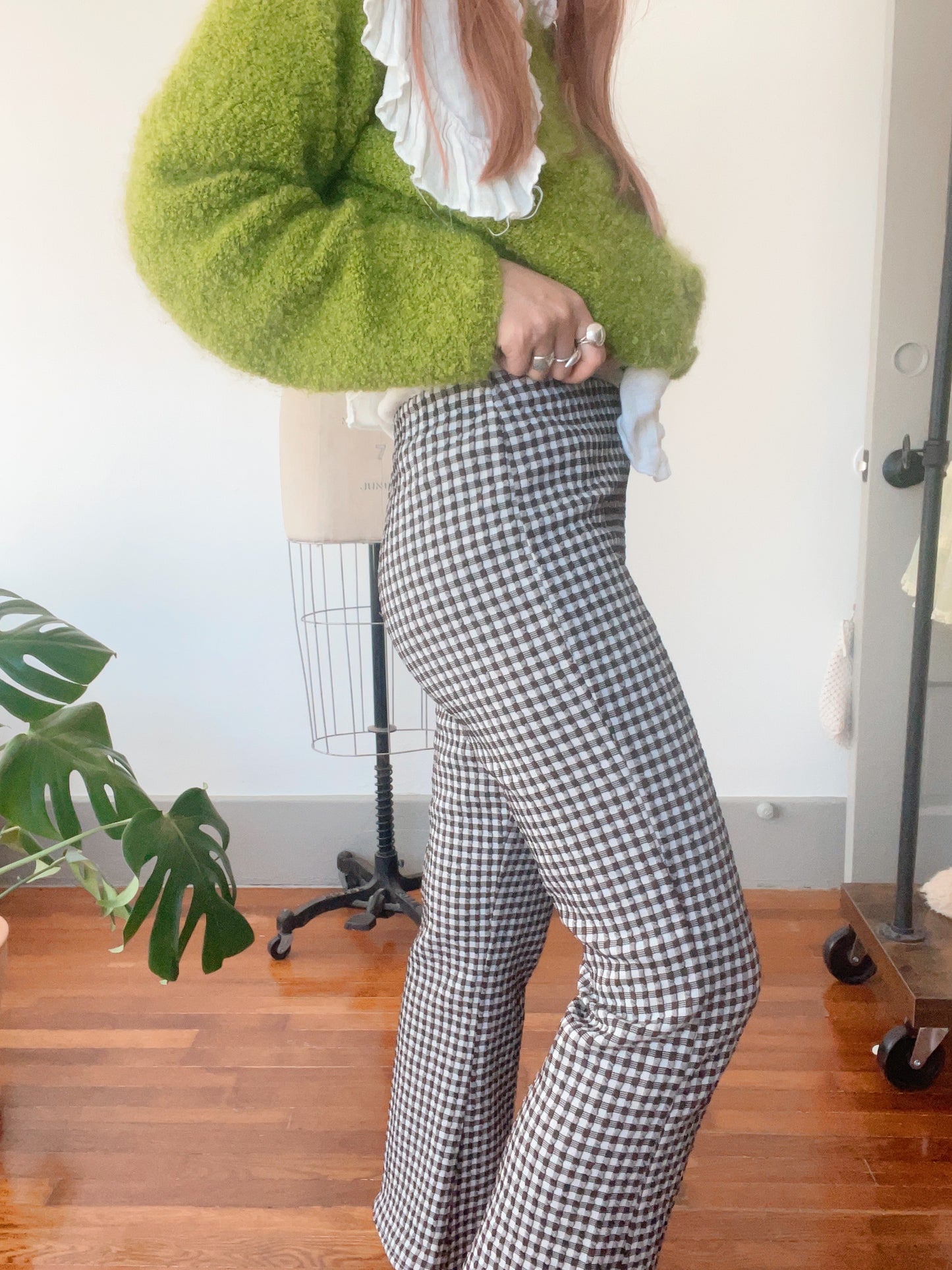 1970s Brown and White Checked Flare Pants