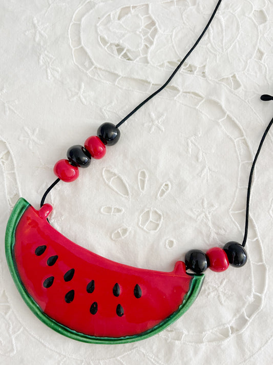 1980‘s Watermelon Huge Ceramic Necklace.