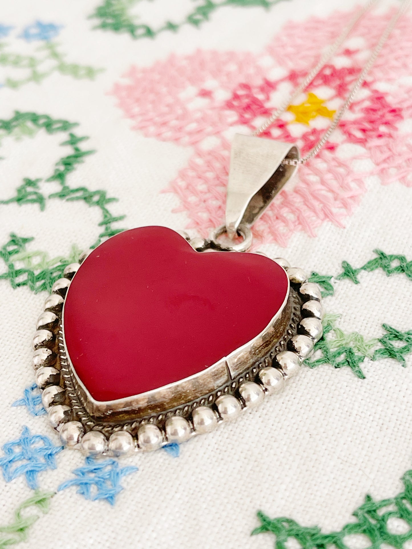 Vintage Red Jasper Huge Heart Necklace.