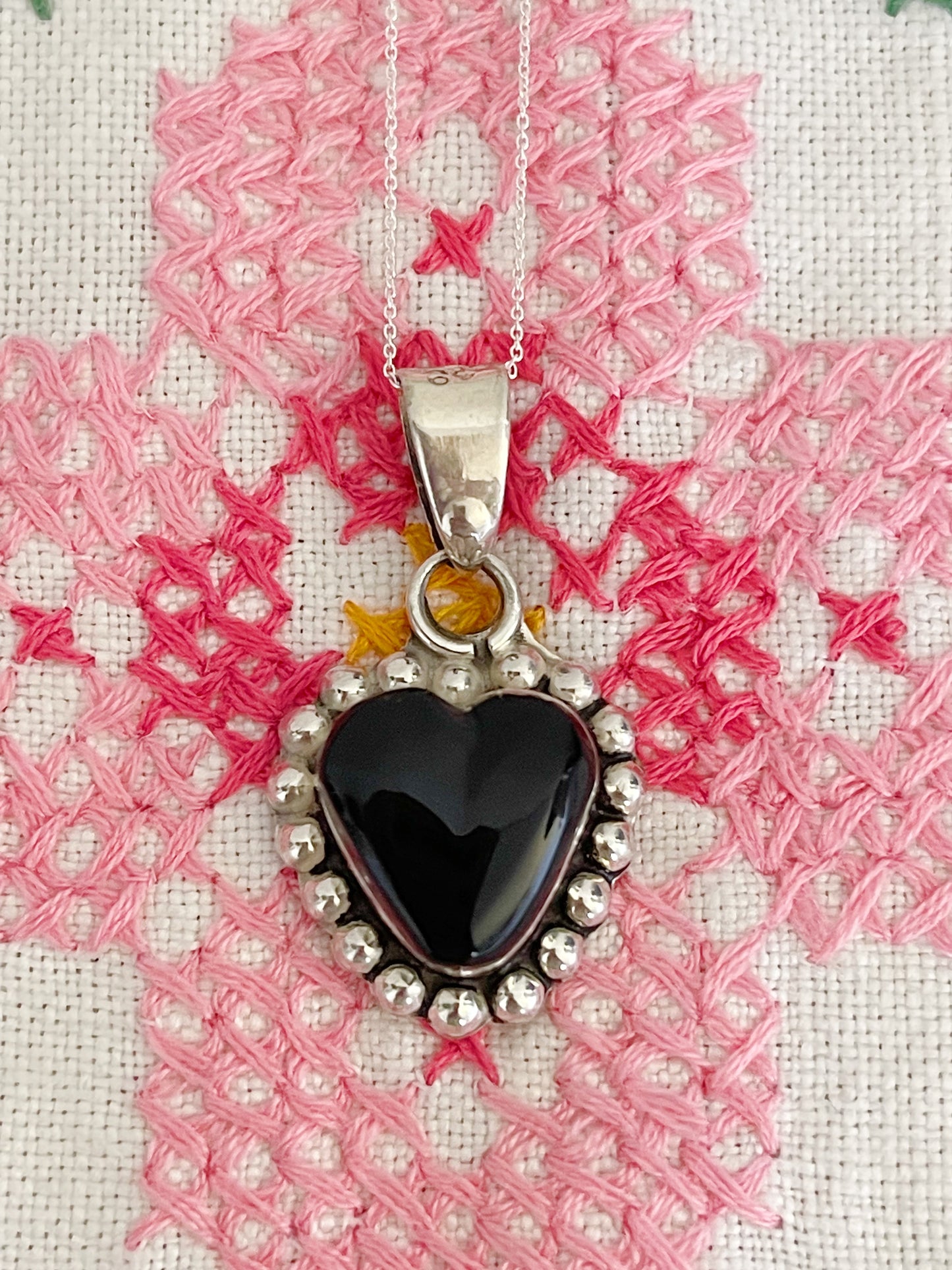 Vintage Tiny Onyx Heart Necklace.