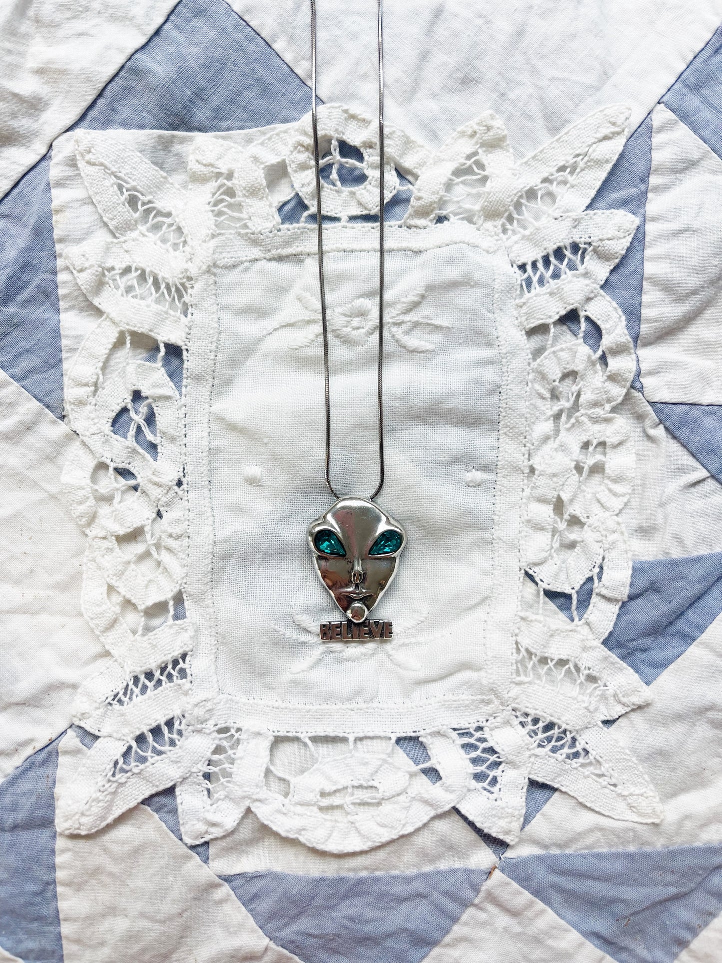 1990s Alien Silver Pin and Necklace