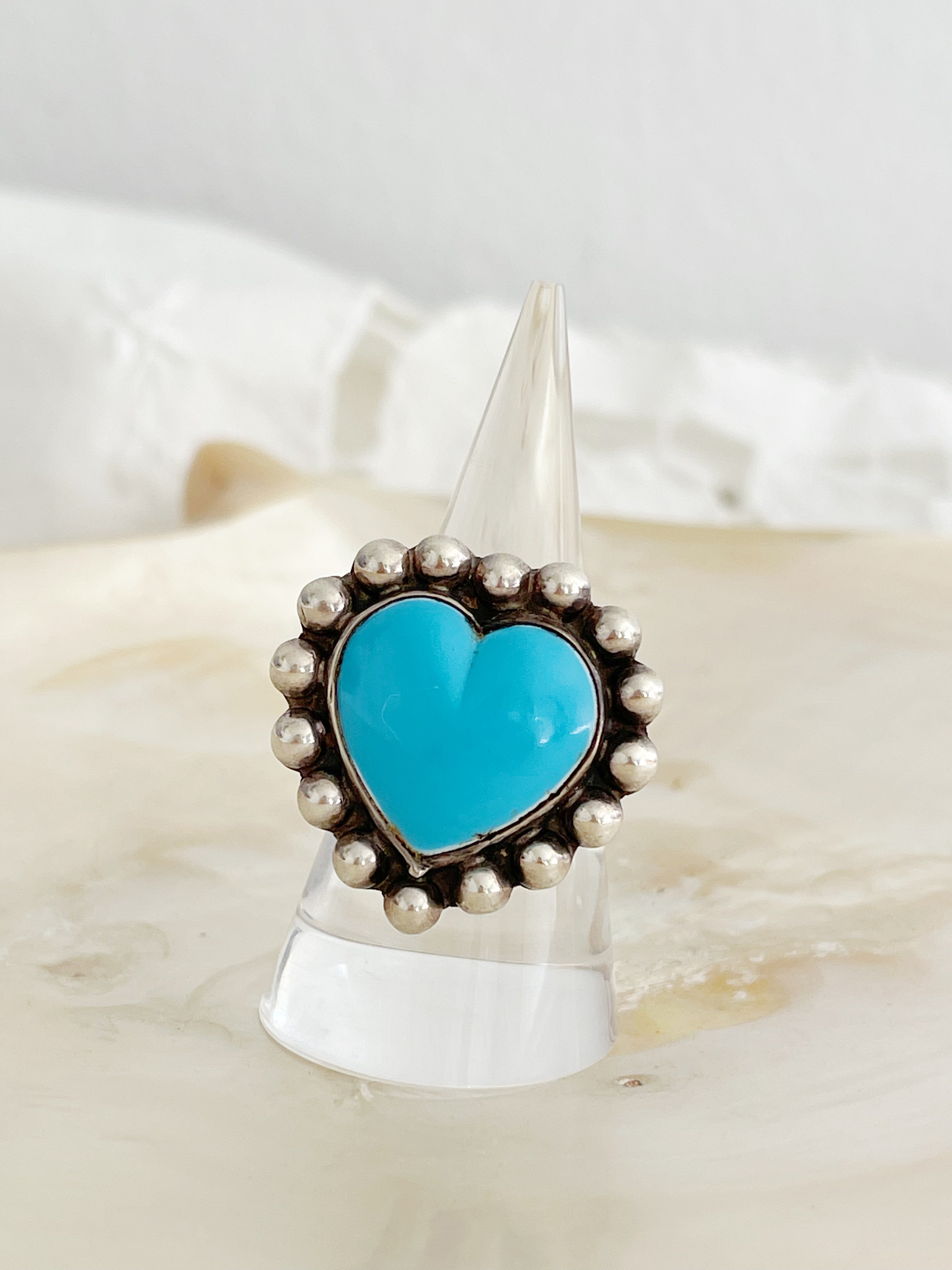 Vintage Turquoise Heart Silver Ring.