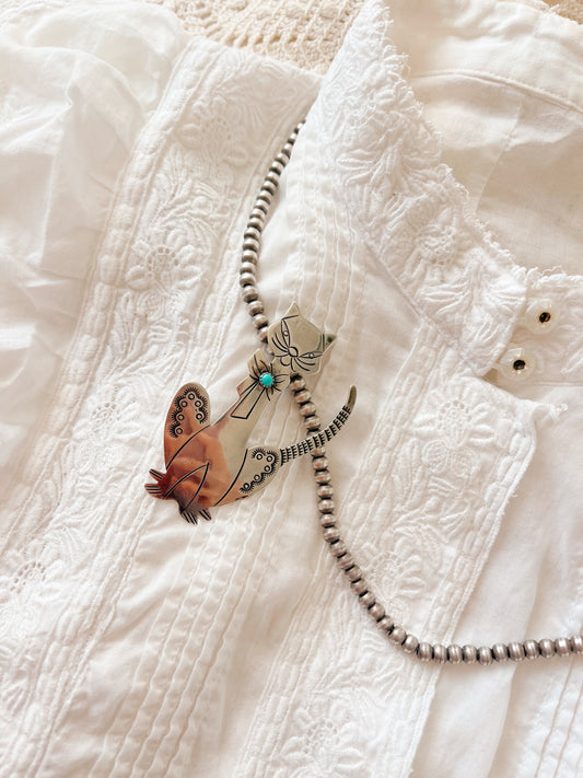 Old Navajo Cat Brooch With Turquoise