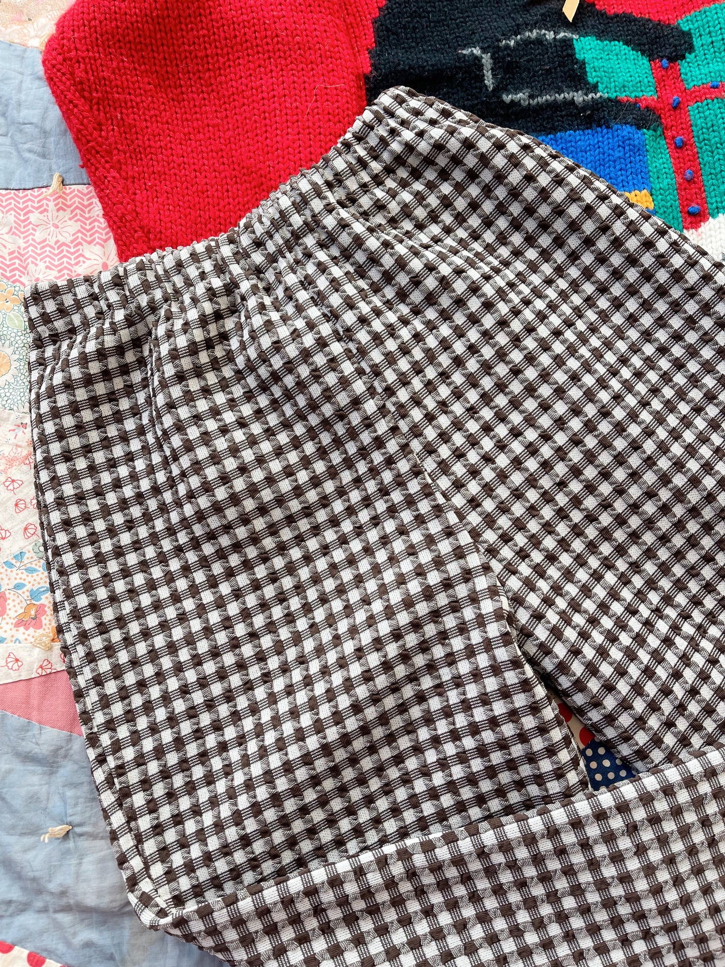 1970s Brown and White Checked Flare Pants