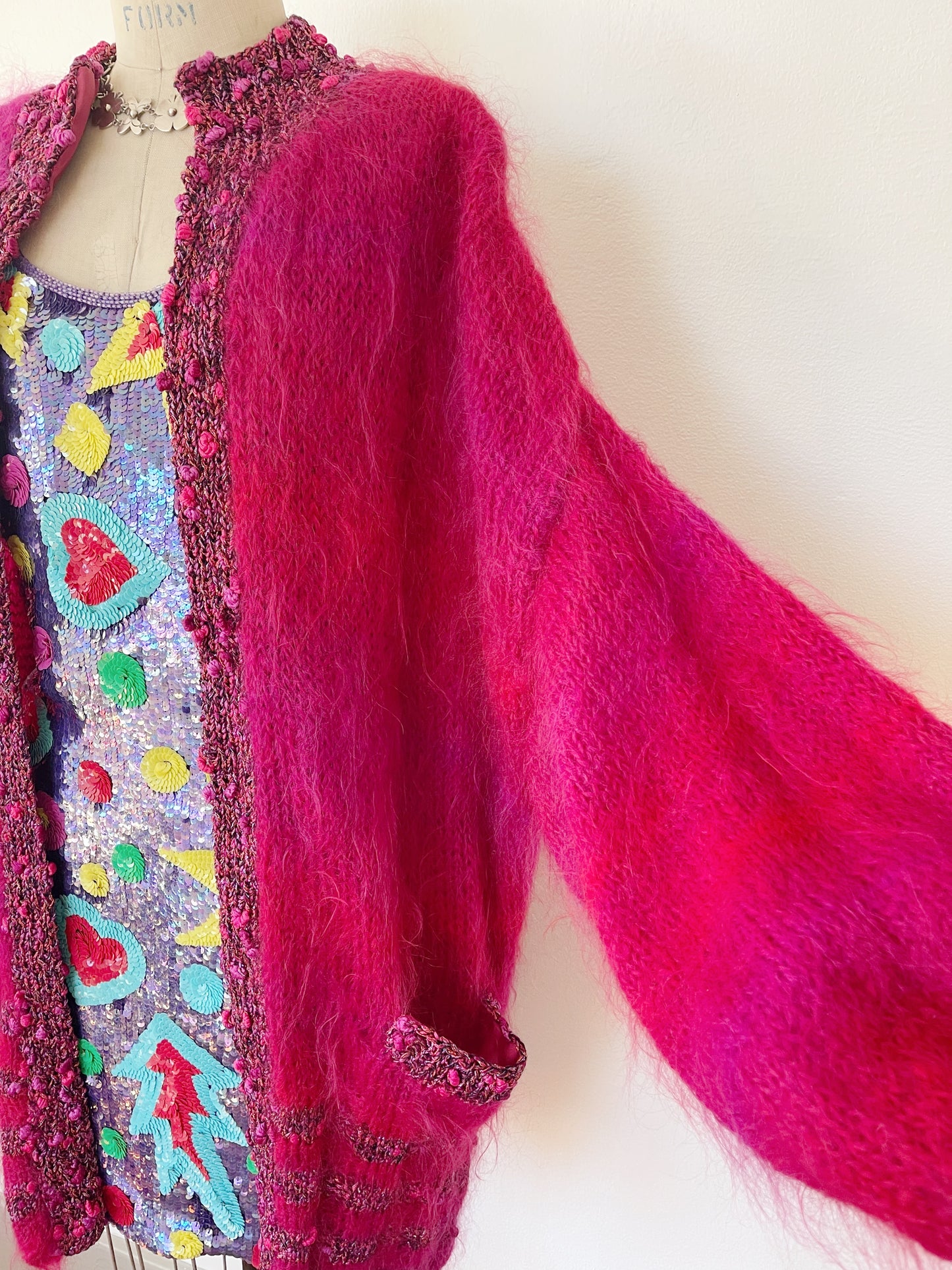 1980s Pink and Purple Mohair Long Cardigan