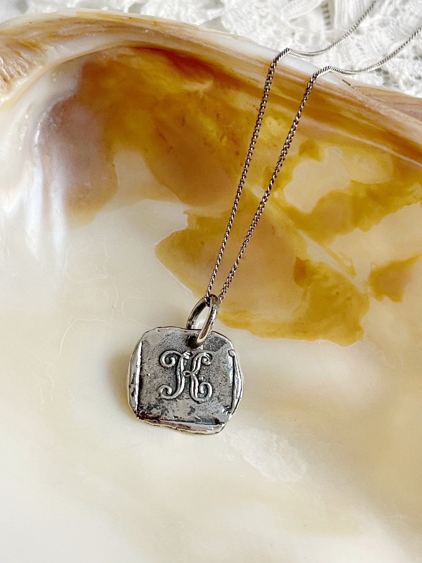 Vintage K Stamp Necklace