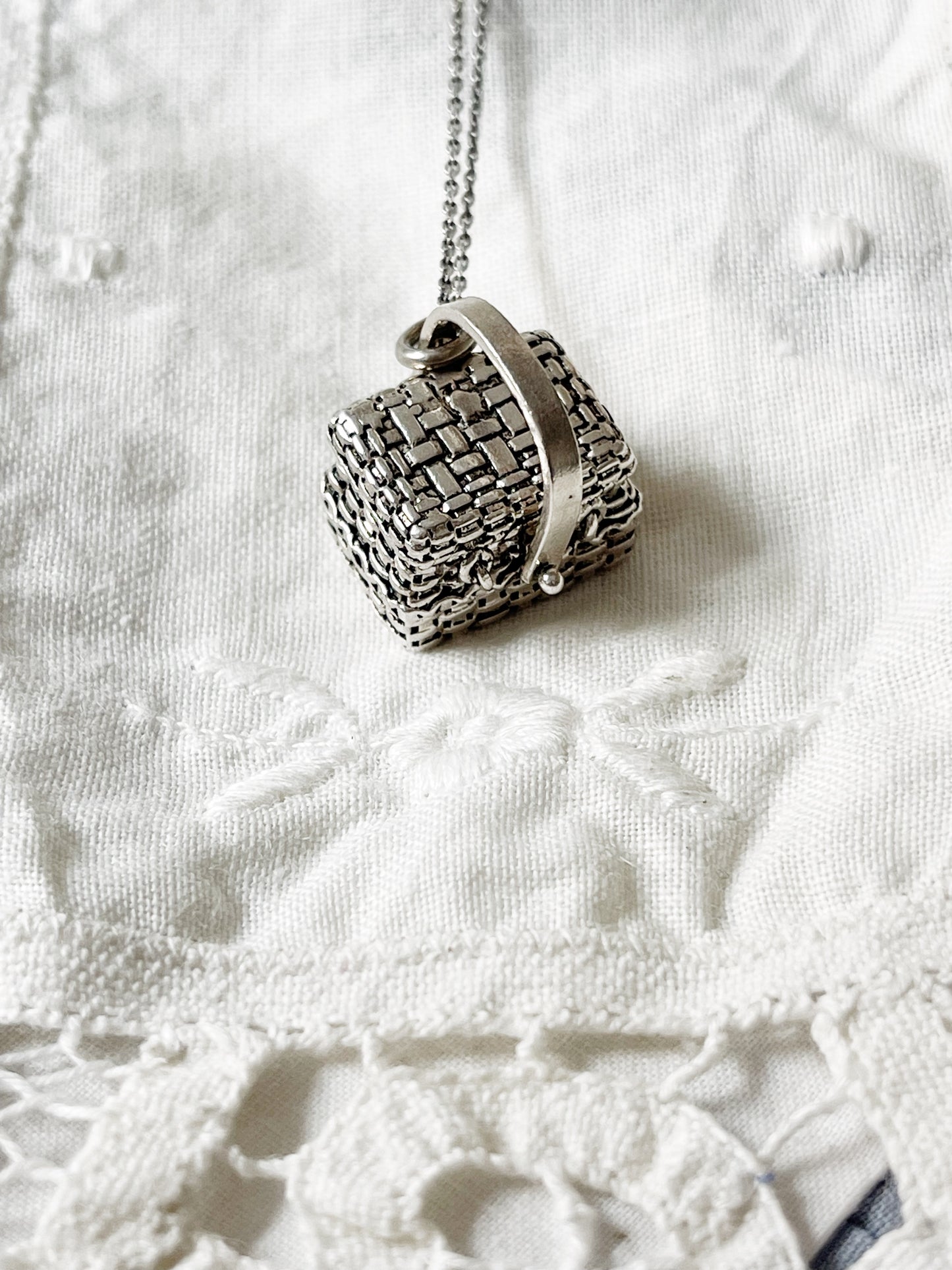 Vintage Silver 925 Basket Charm Pendant