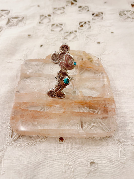 Old Navajo Mickey With Turquoise Ring
