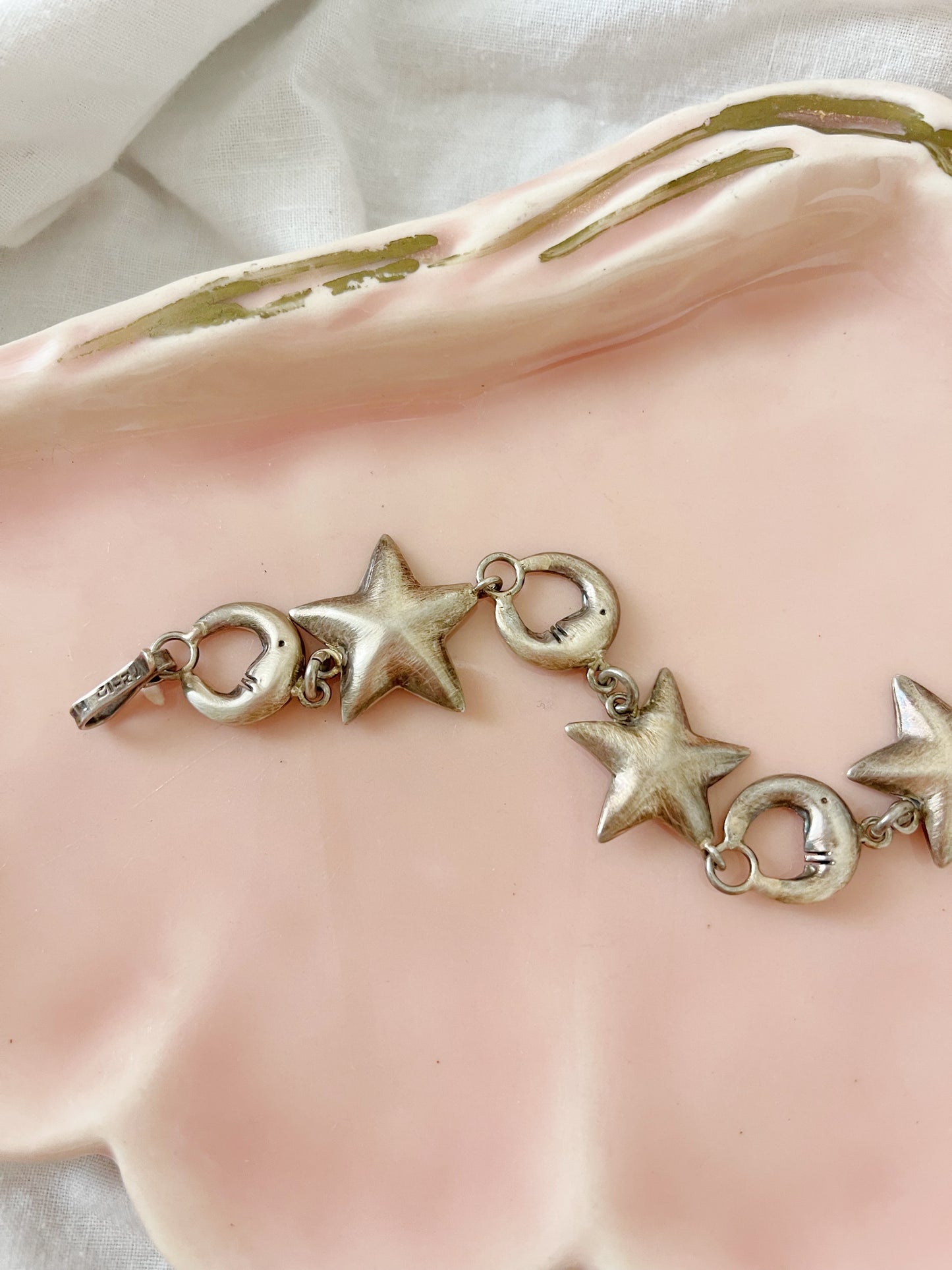 Vintage Moon and Star Silver Bracelet