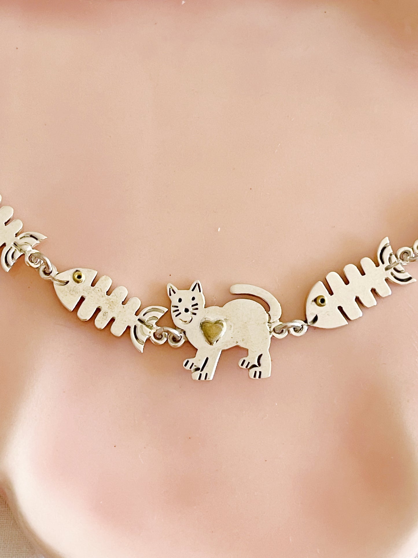 1990‘s Cat and Fish Silver Bracelet.