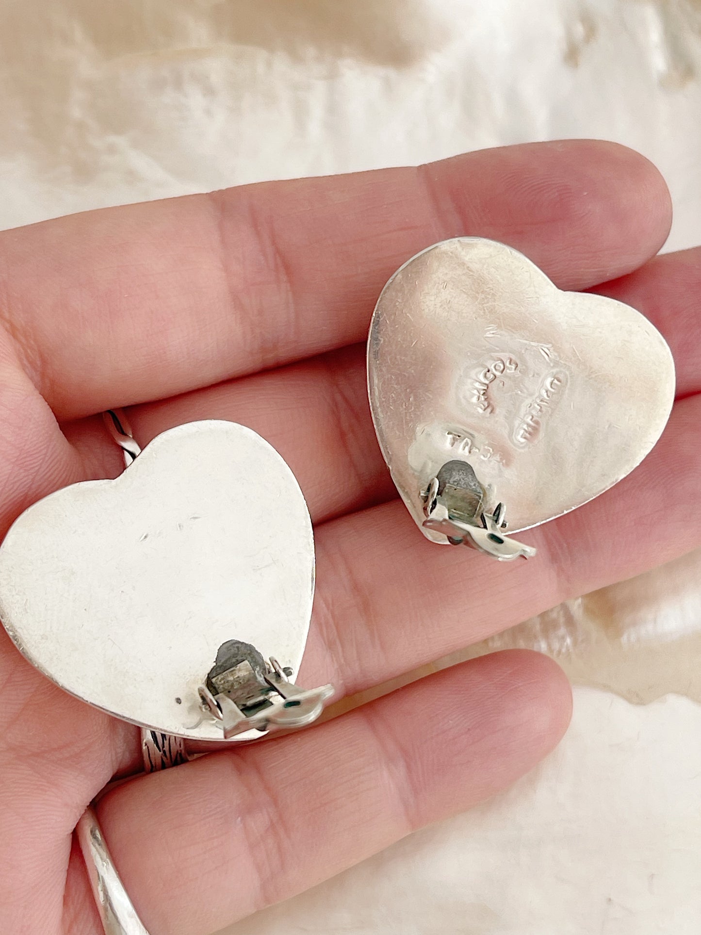 Vintage Large Heart Silver Earrings.