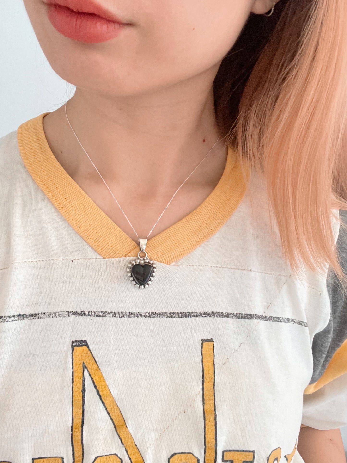 Vintage Tiny Onyx Heart Necklace.