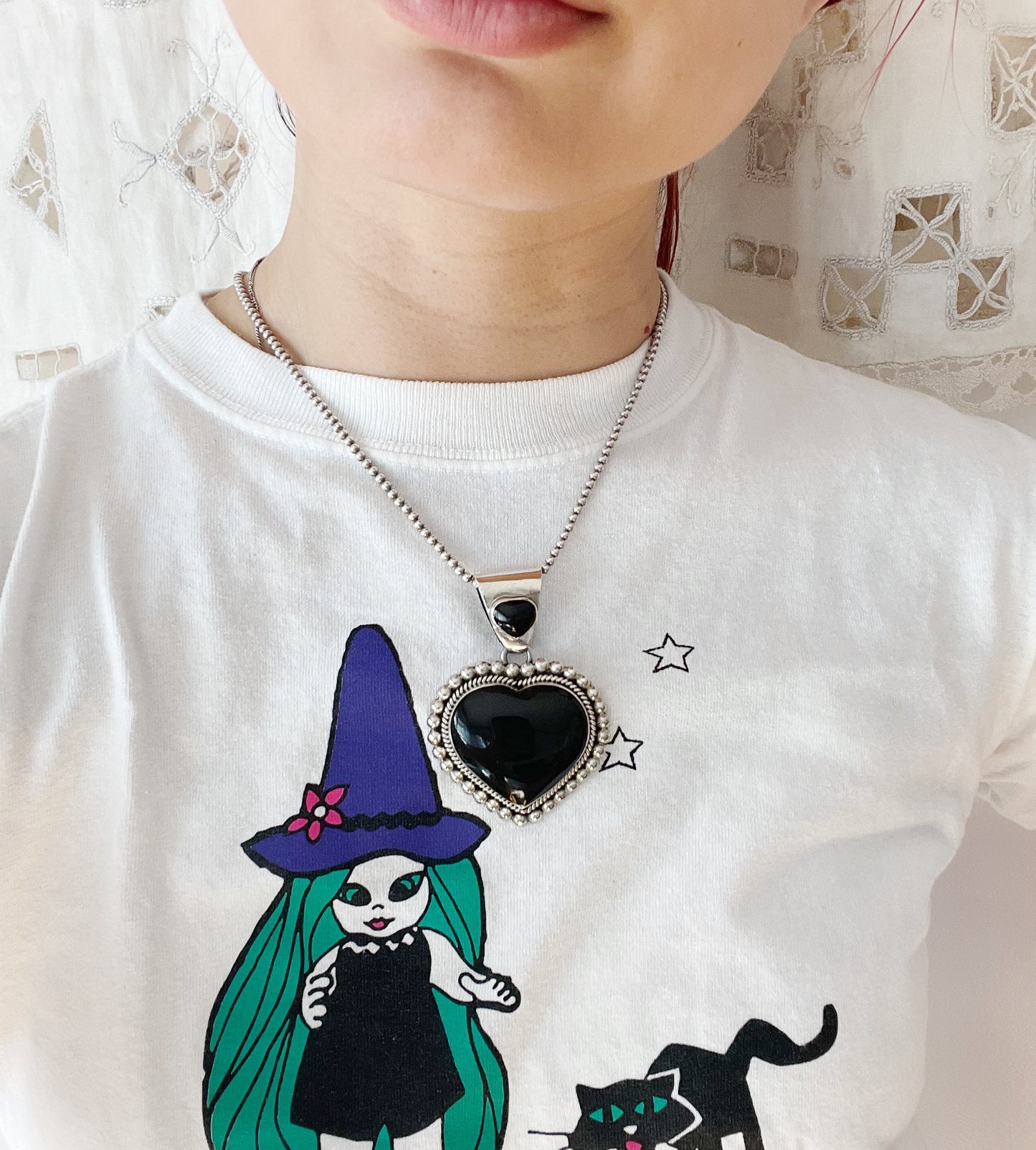 1980s Large Size Onyx Double Heart Pendant Top