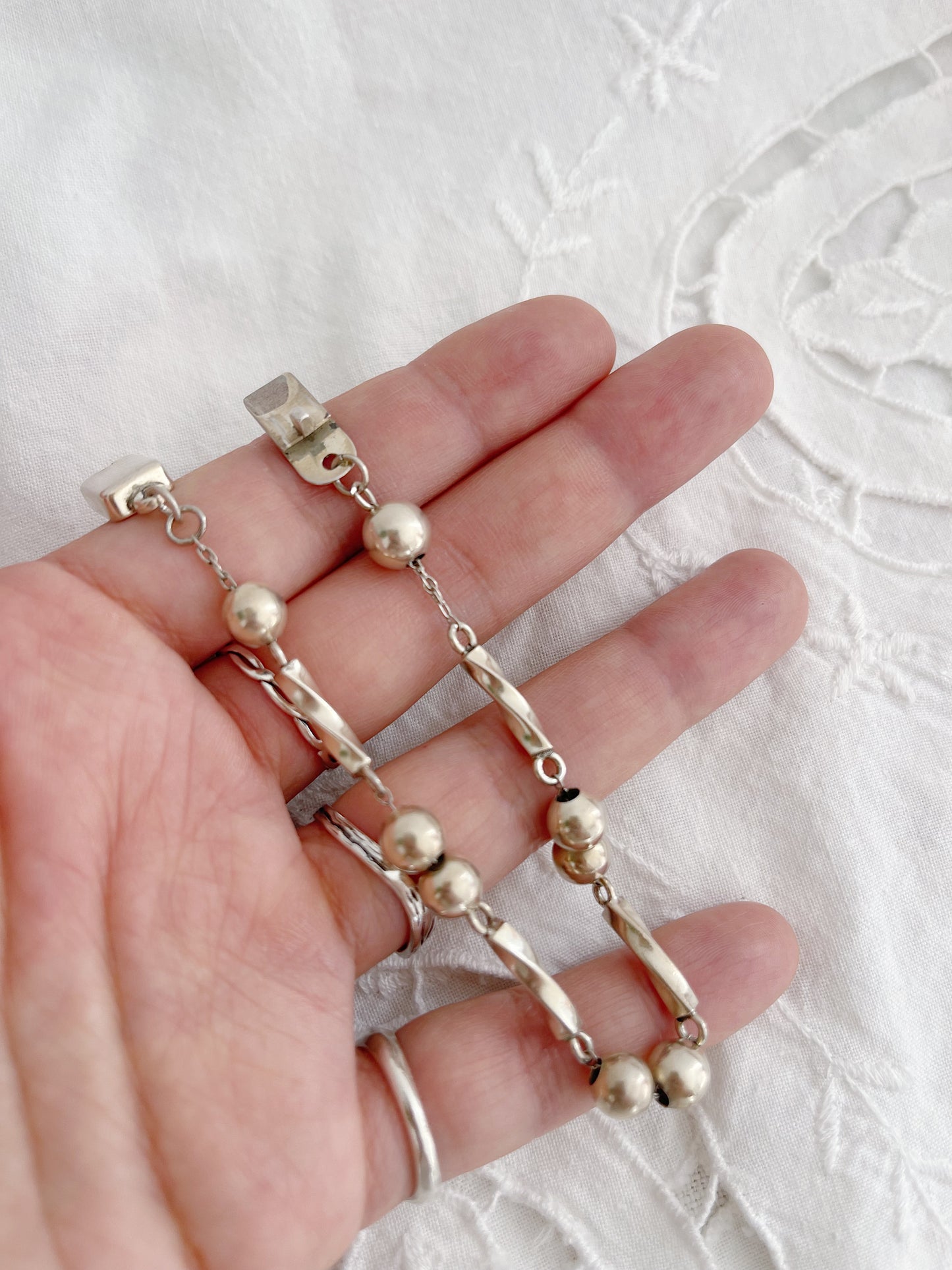 Vintage Bar and Ball Beads Silver Bracelet.