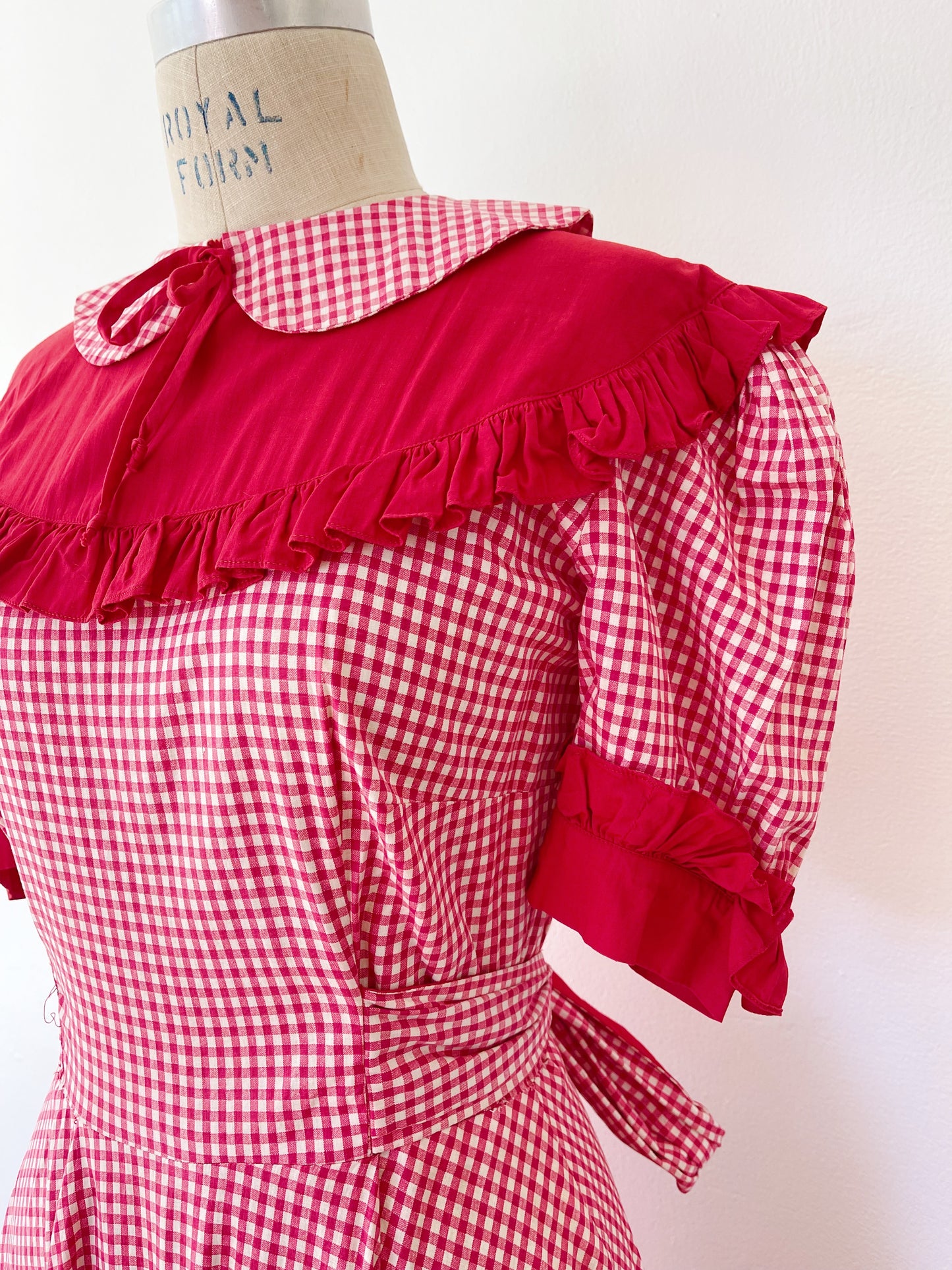 1950s Red Gingham Checked Long Dress