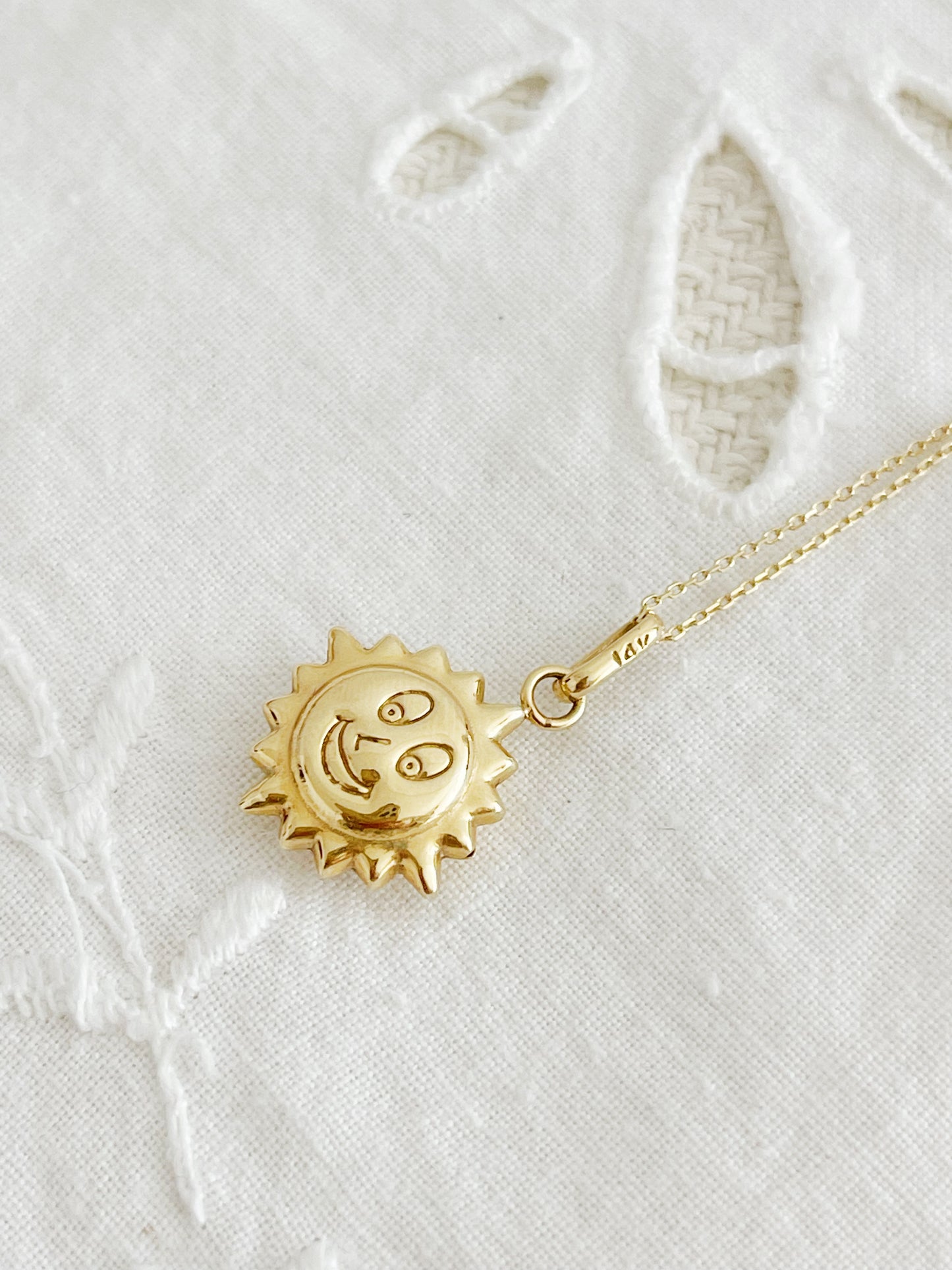 14k Gold Sun Face Necklace. So Cute!