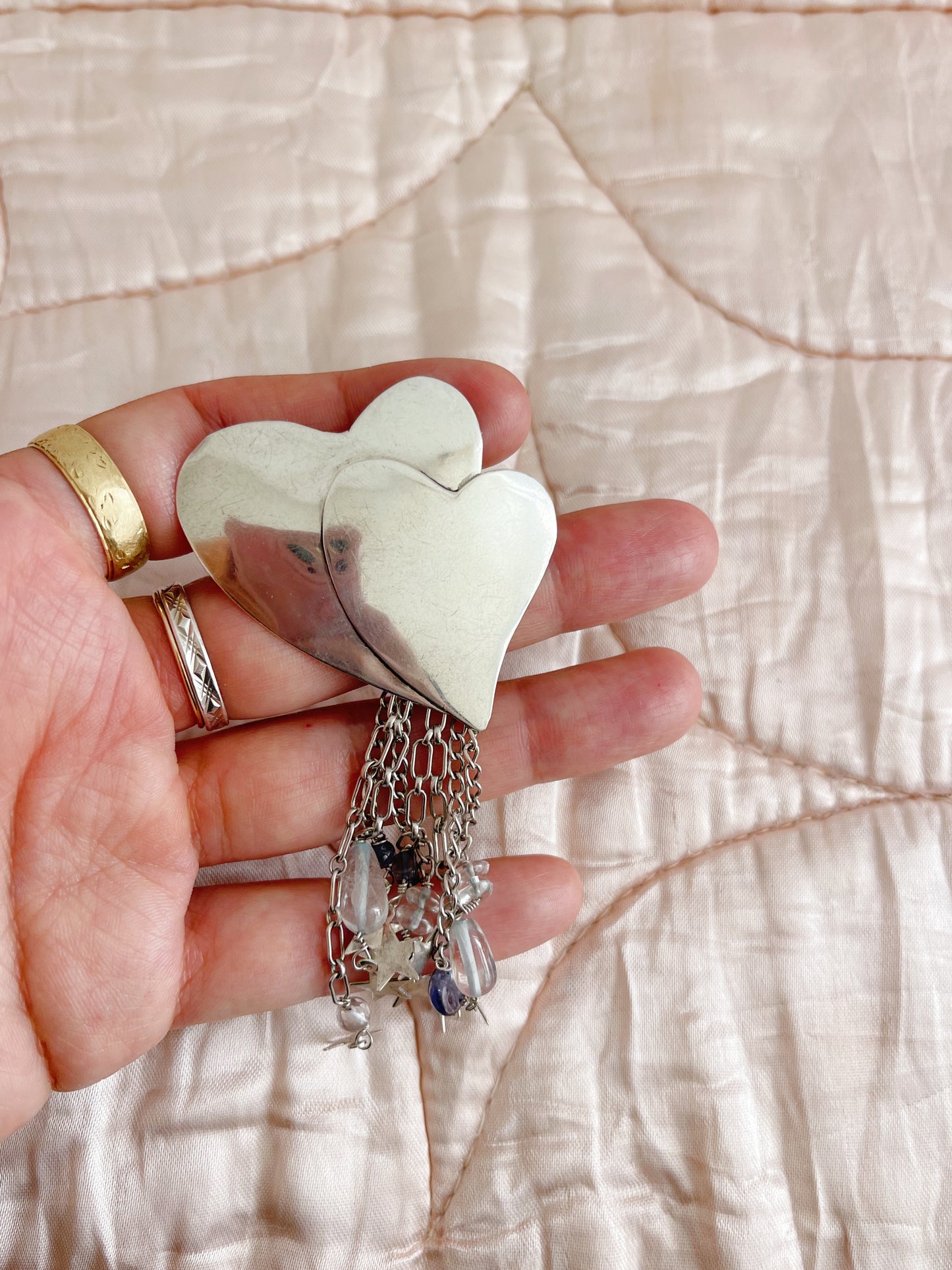 1980‘s Hearts Rain Silver Brooch