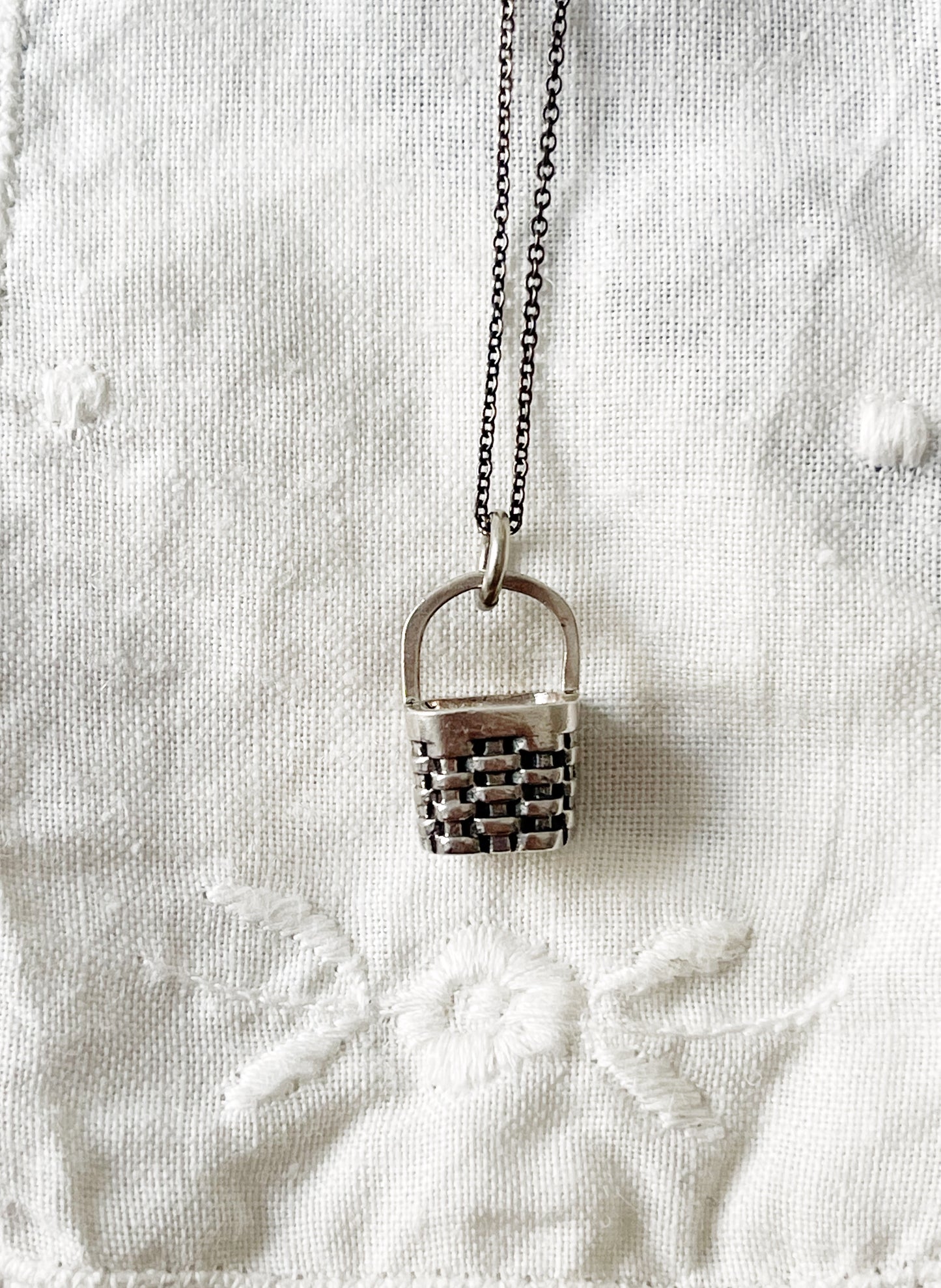 Vintage Sterling Silver Basket Charm Pendant