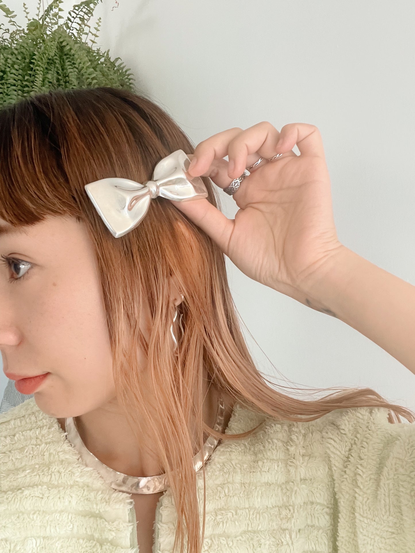 1970’s Large Silver Ribbon Bow Barrette!