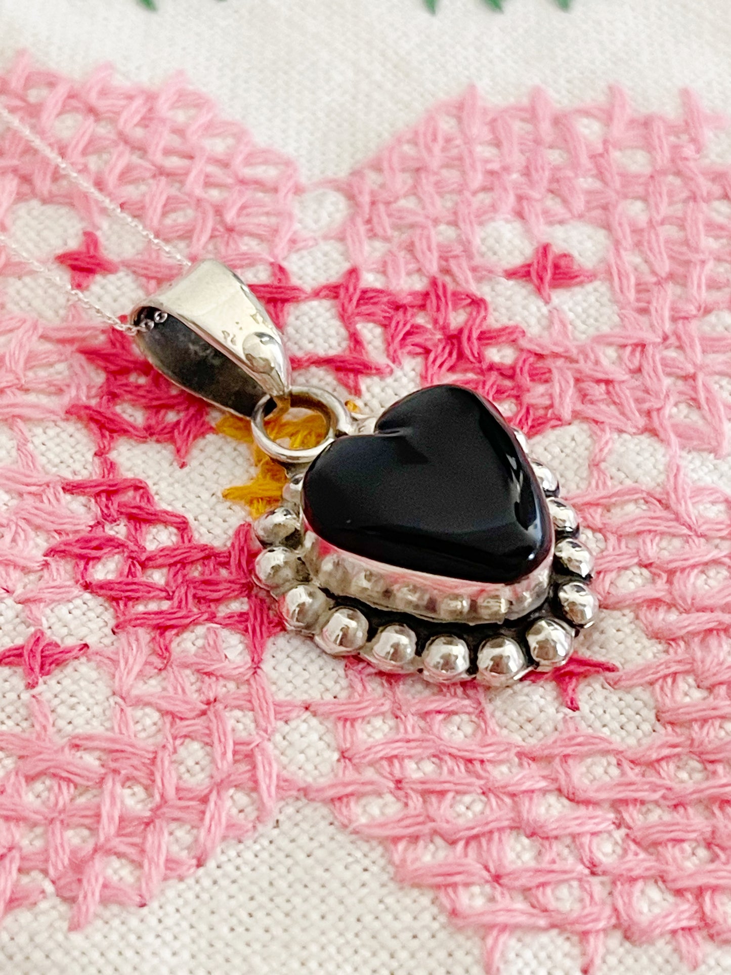 Vintage Tiny Onyx Heart Necklace.