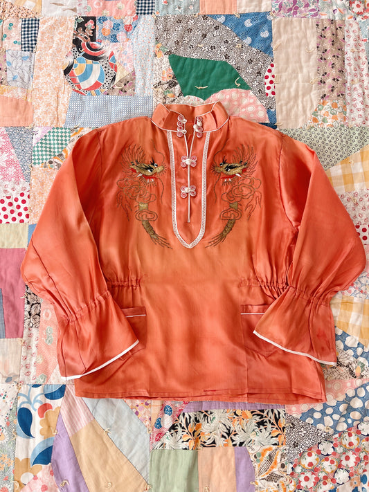 Vintage Mandarin Apricot Color Blouse