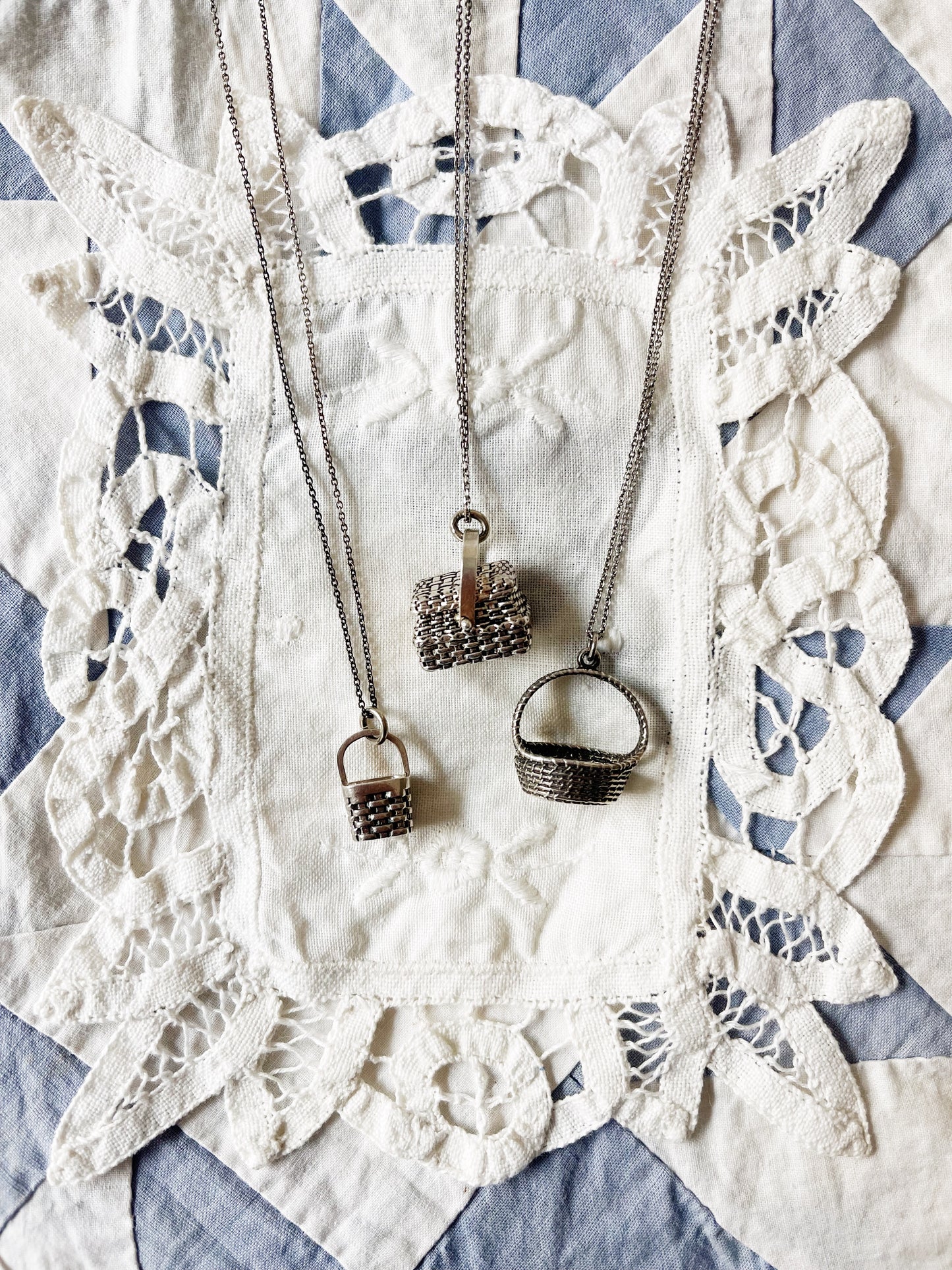 Vintage Sterling Silver Basket Charm Pendant