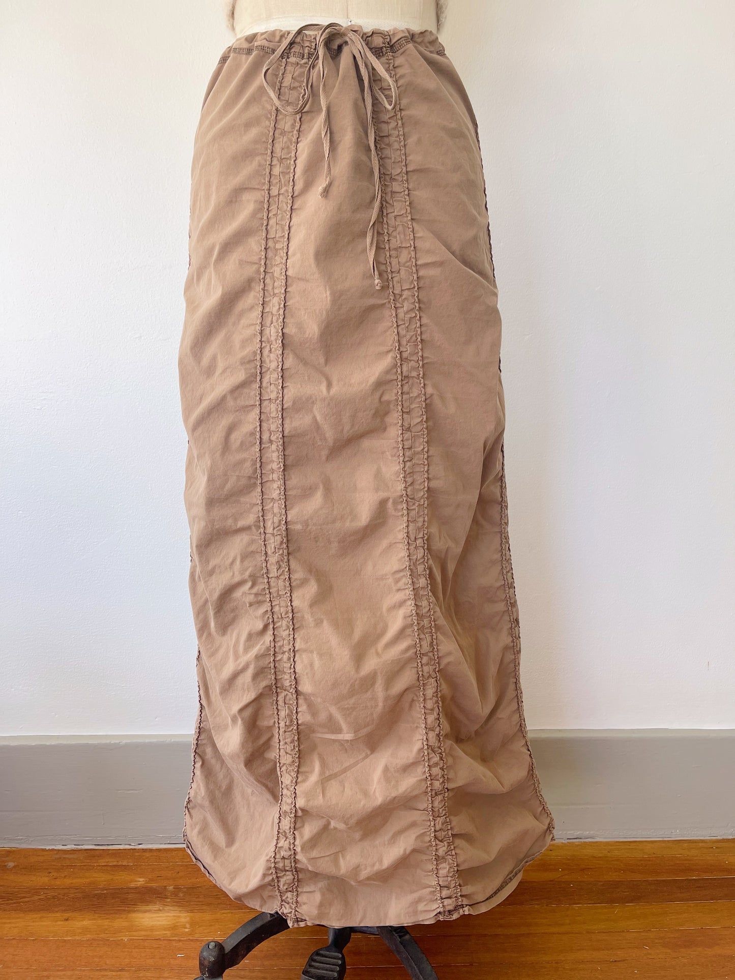 Brown Shirring Long Skirt