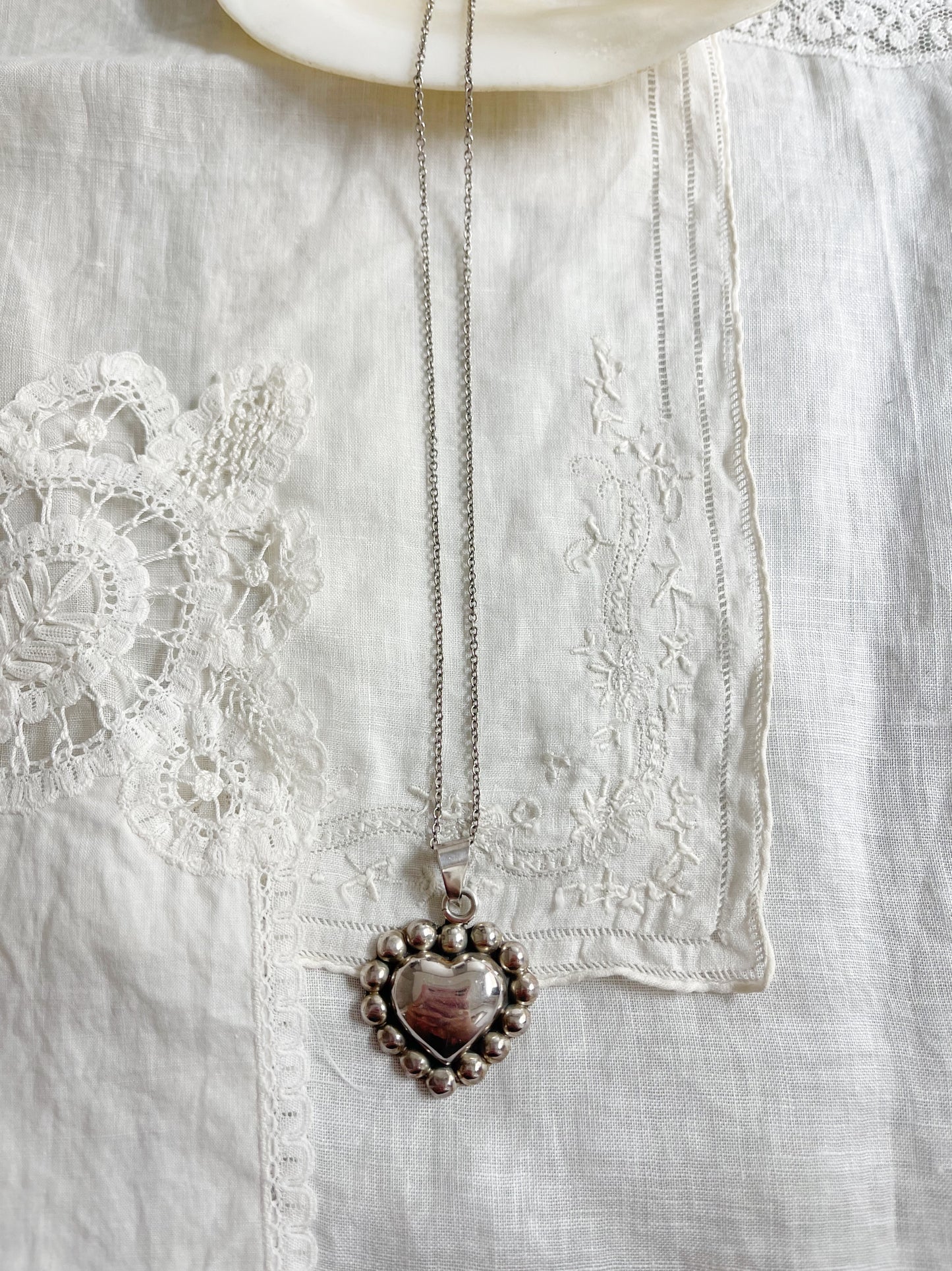 Vintage Mexican Silver Heart Necklace