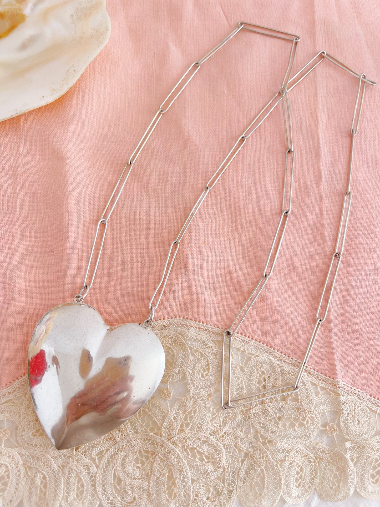 1980‘s Silver Large Puffy Heart Necklace.