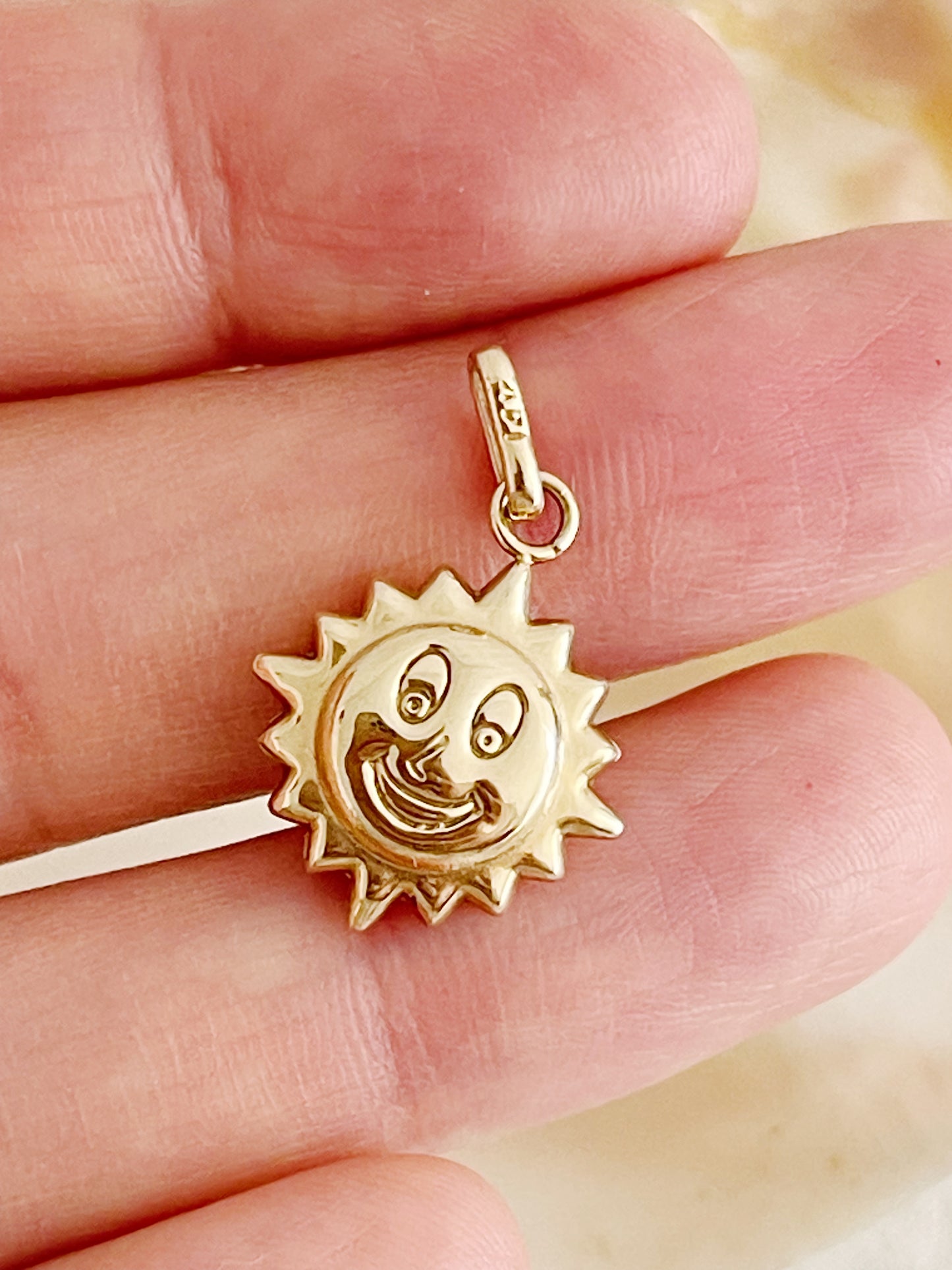 14k Gold Sun Face Necklace. So Cute!