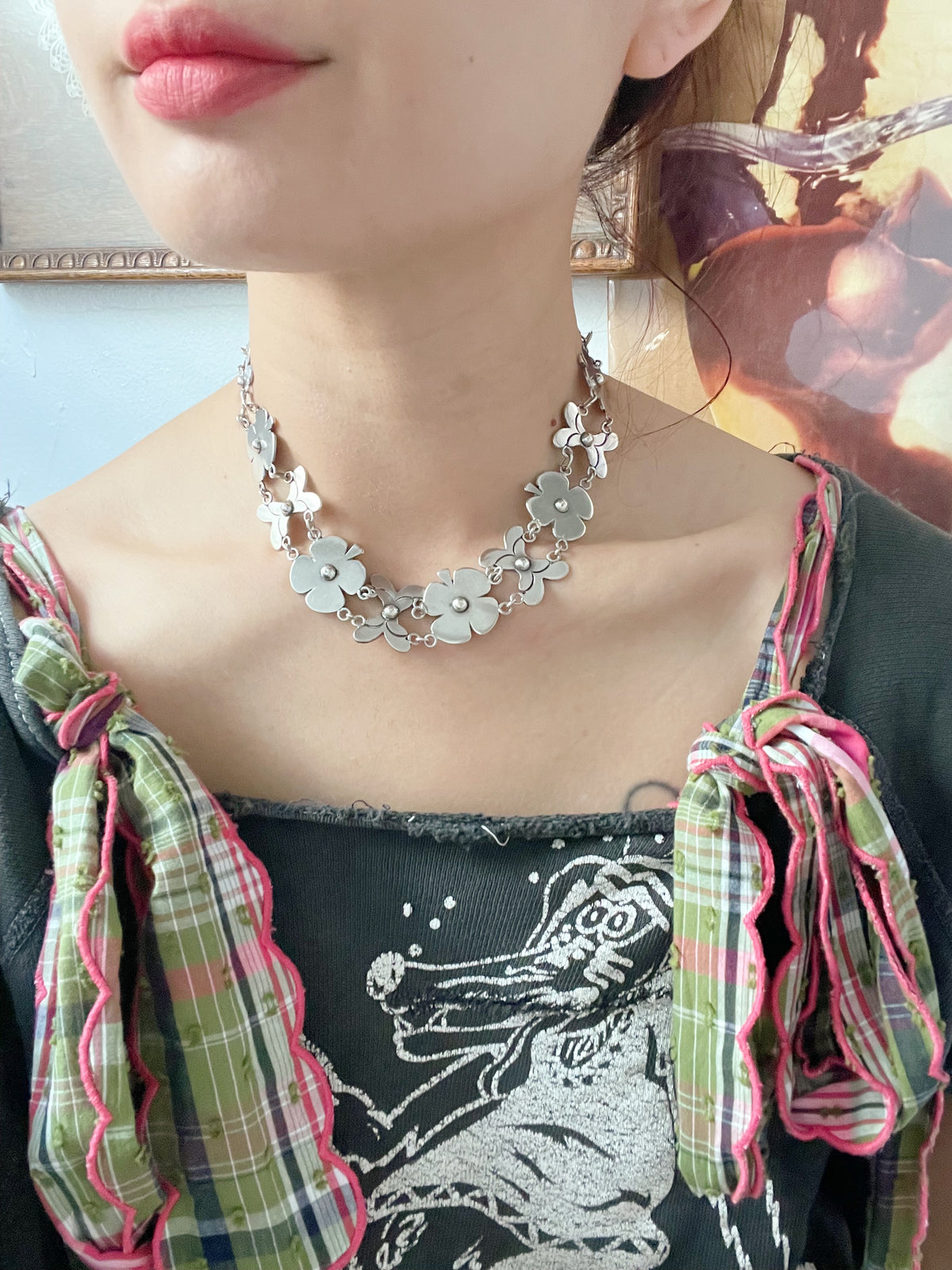 Vintage 1950s Flowers Silver 980 Necklace
