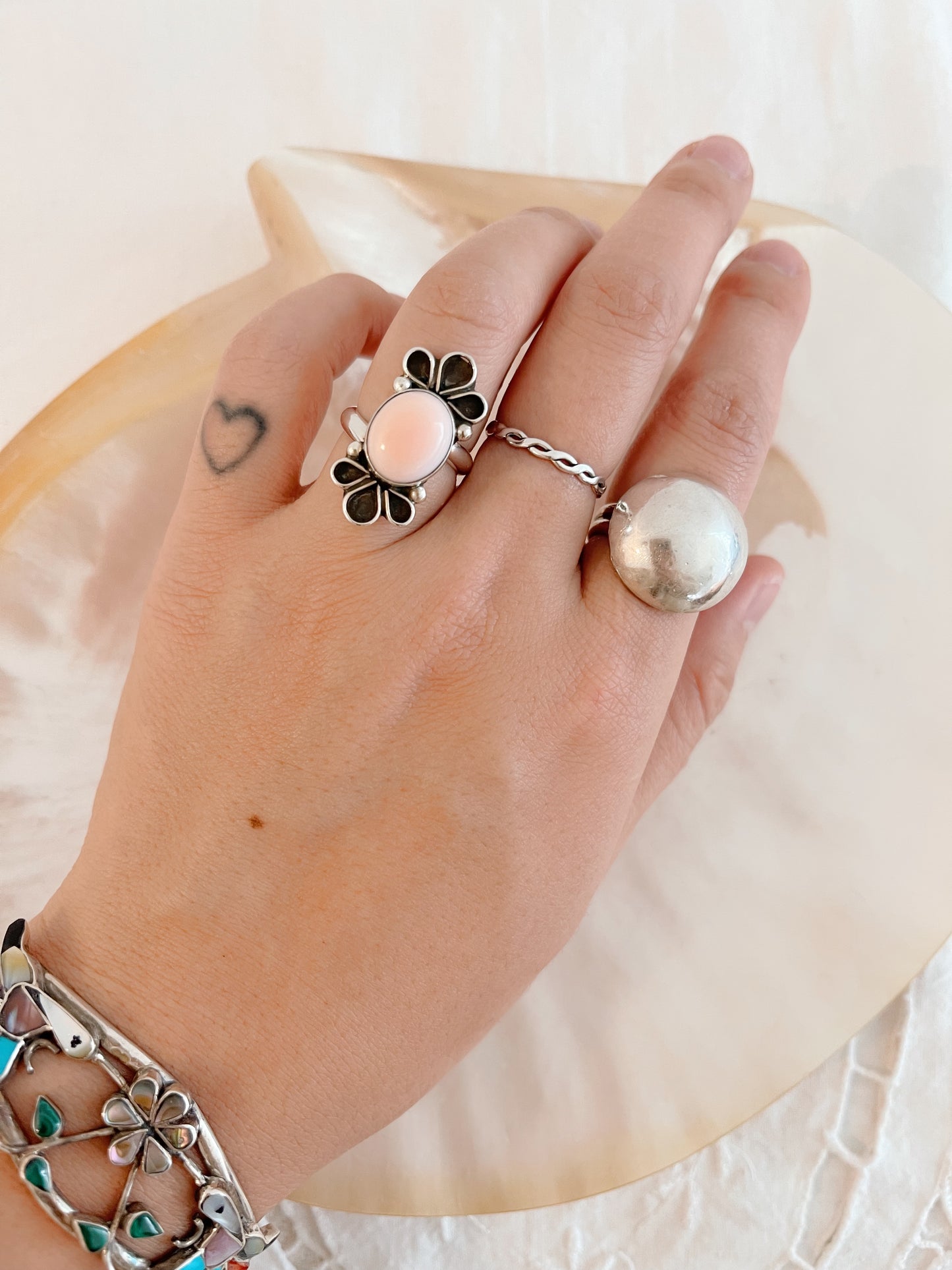 Navajo Pink Conch Flower Ring.