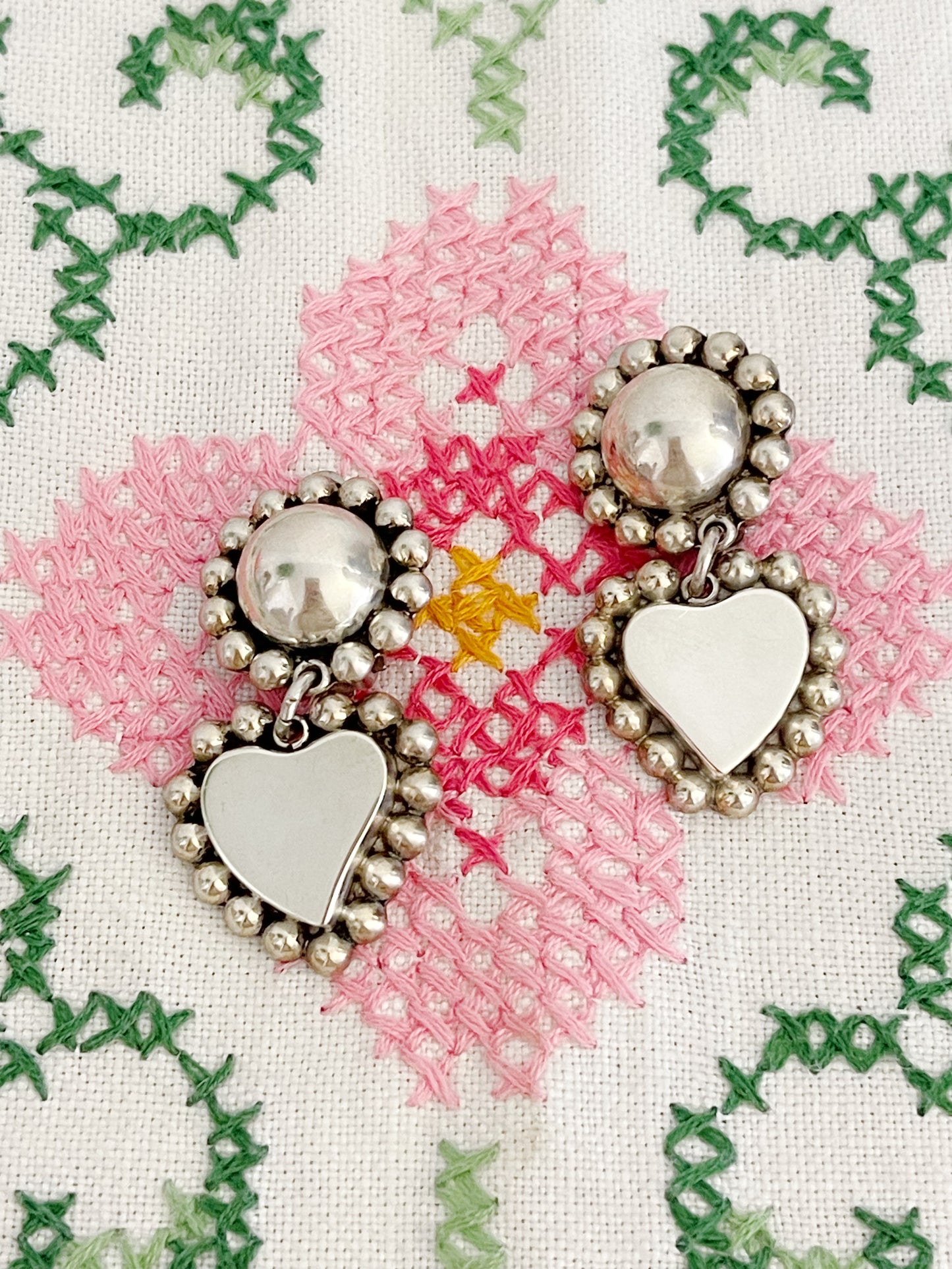 Vintage Silver 925 Heart Earrings.