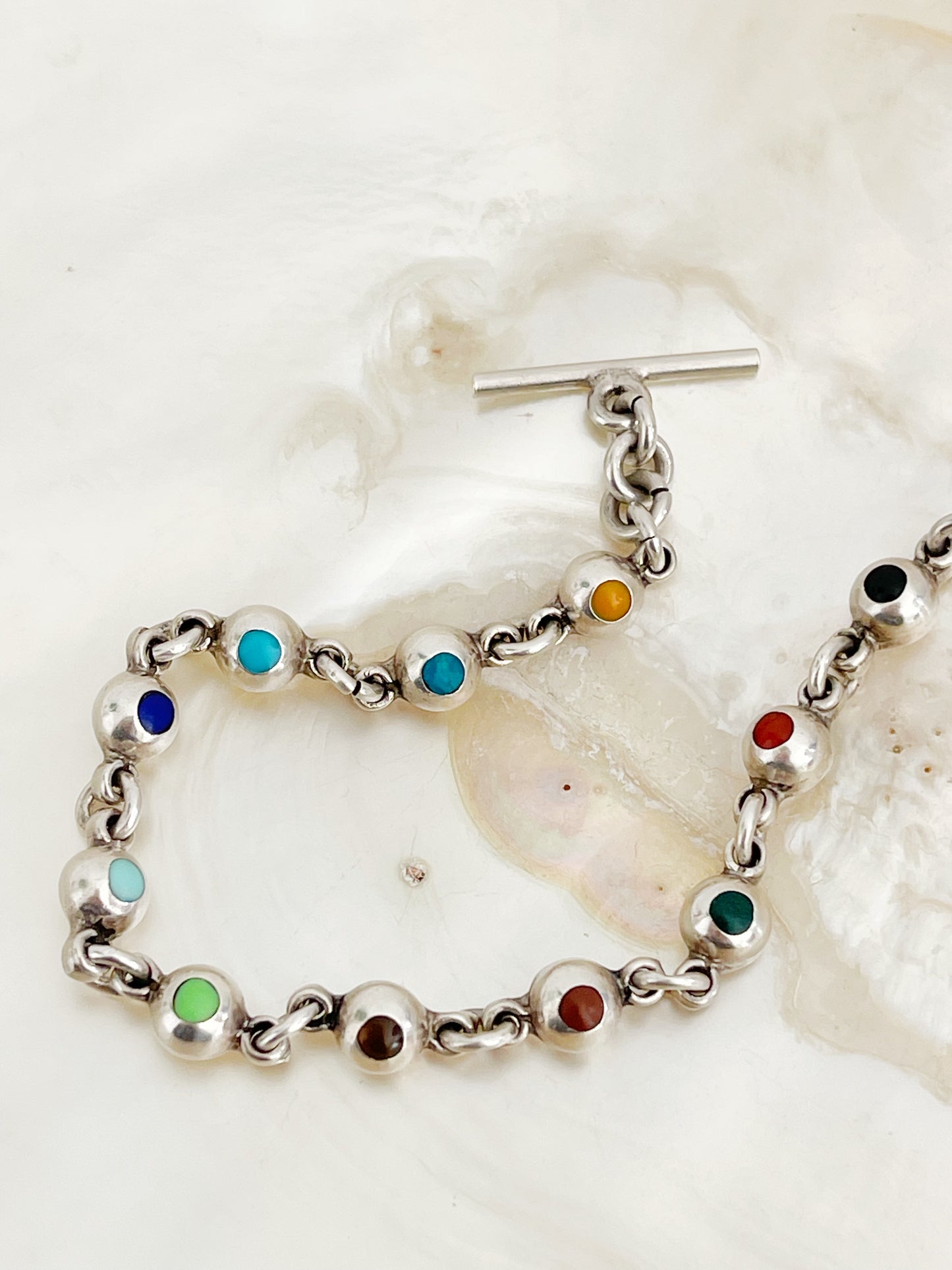 Vintage Tiny Mulch Stone Silver Bracelet.