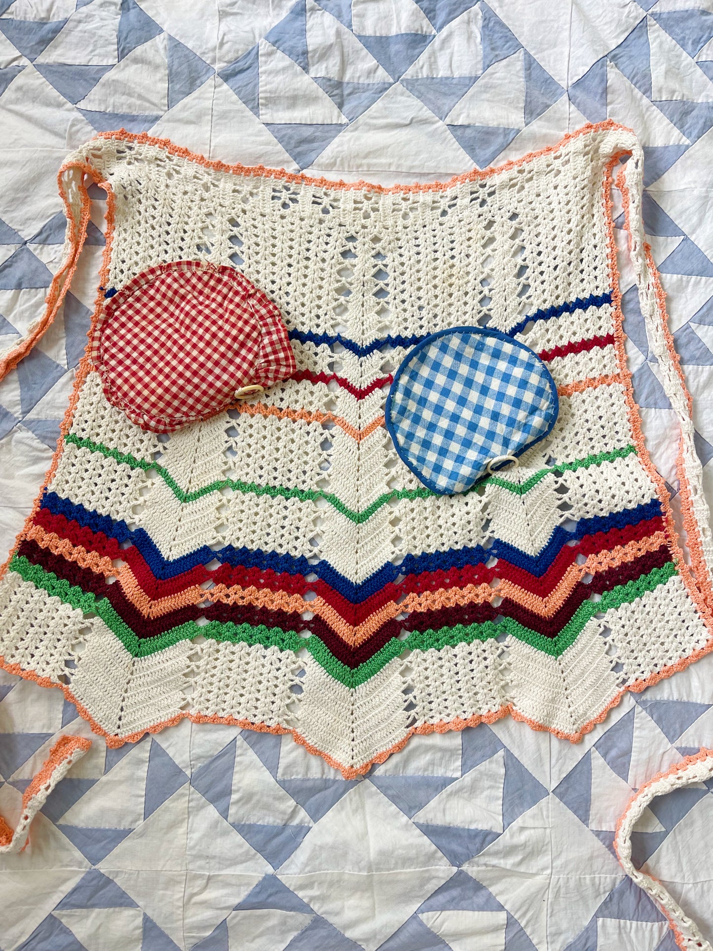 Vintage Crochet Apron with Lovely Patches