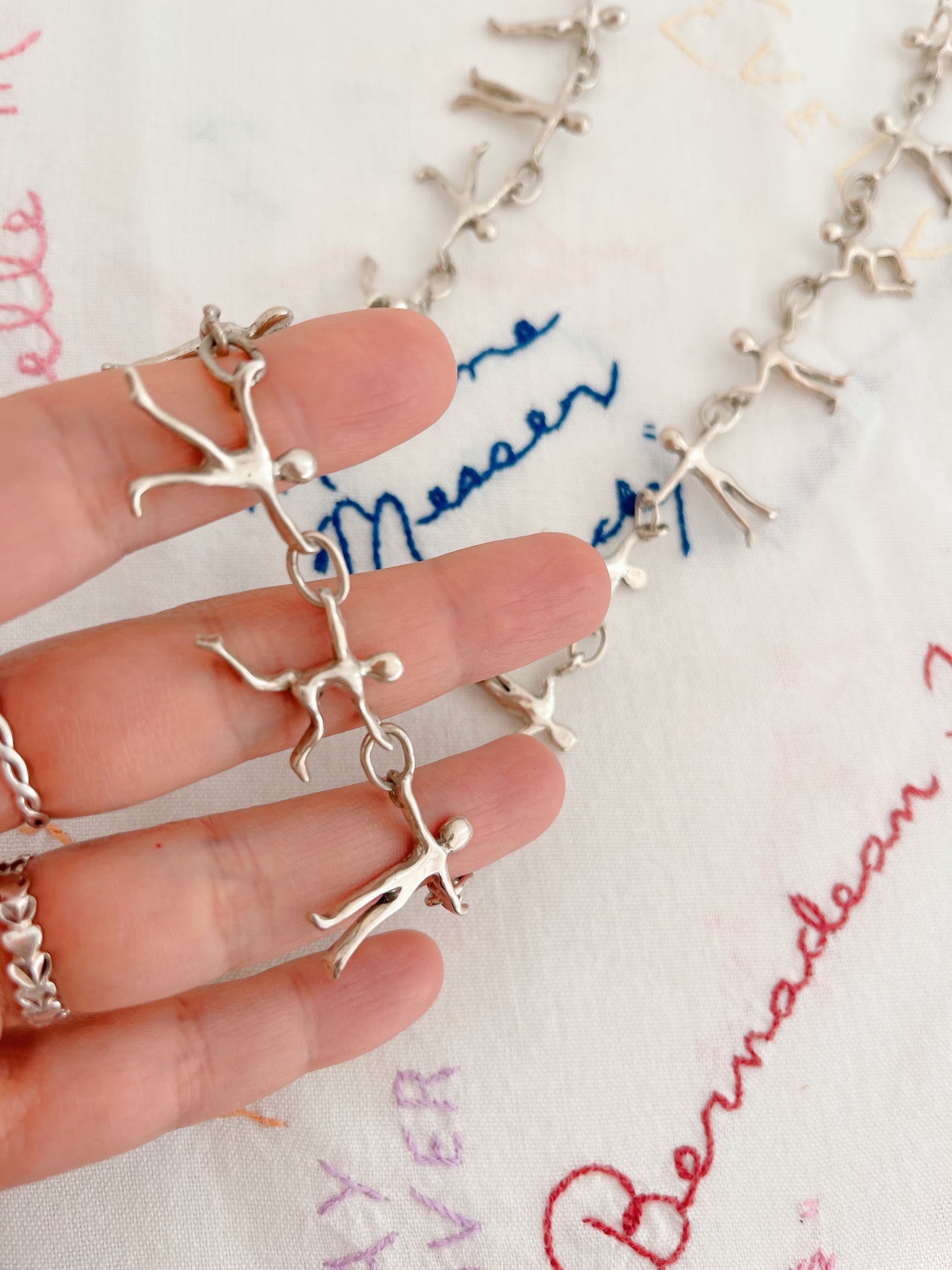 Super Rare! Vintage People Linked Silver Choker Necklace.